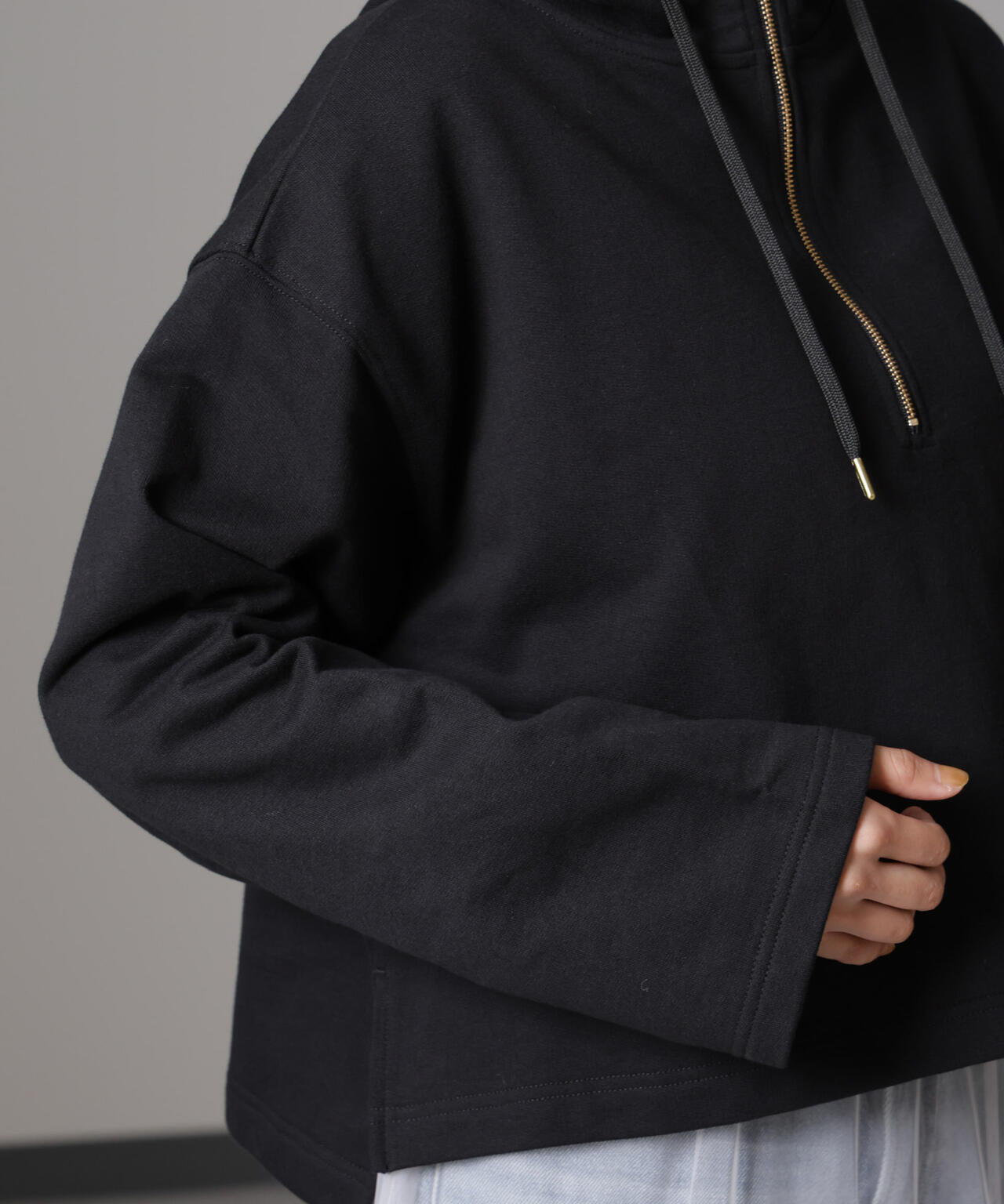 ハーフジップフードスウェットトップス(セットアップ可) 6734223310