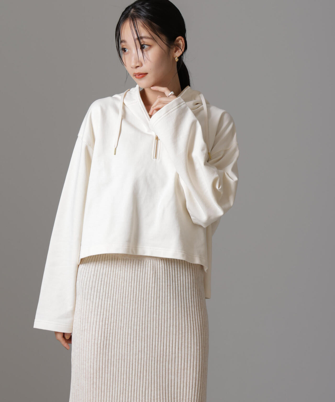 ハーフジップフードスウェットトップス(セットアップ可) 6734223310