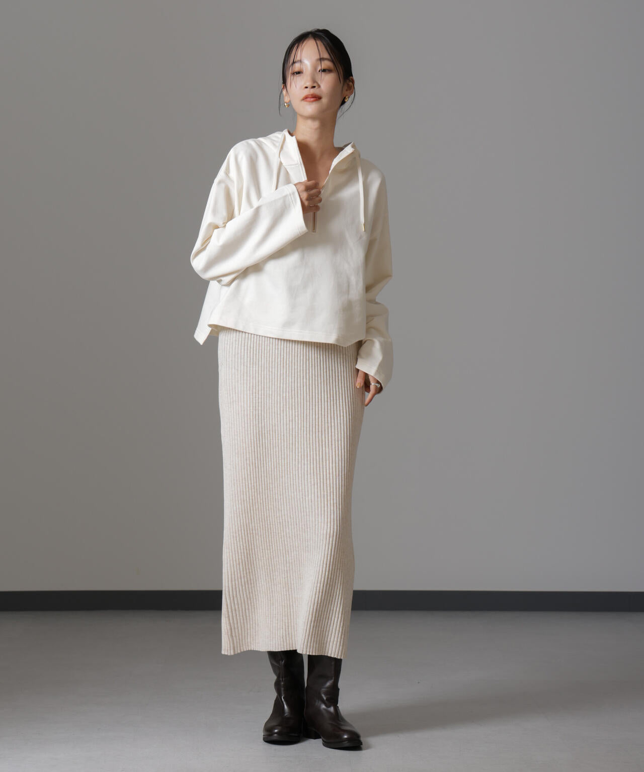 ハーフジップフードスウェットトップス(セットアップ可) 6734223310