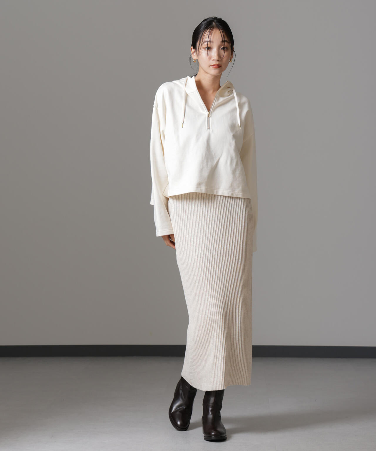 ハーフジップフードスウェットトップス(セットアップ可) 6734223310