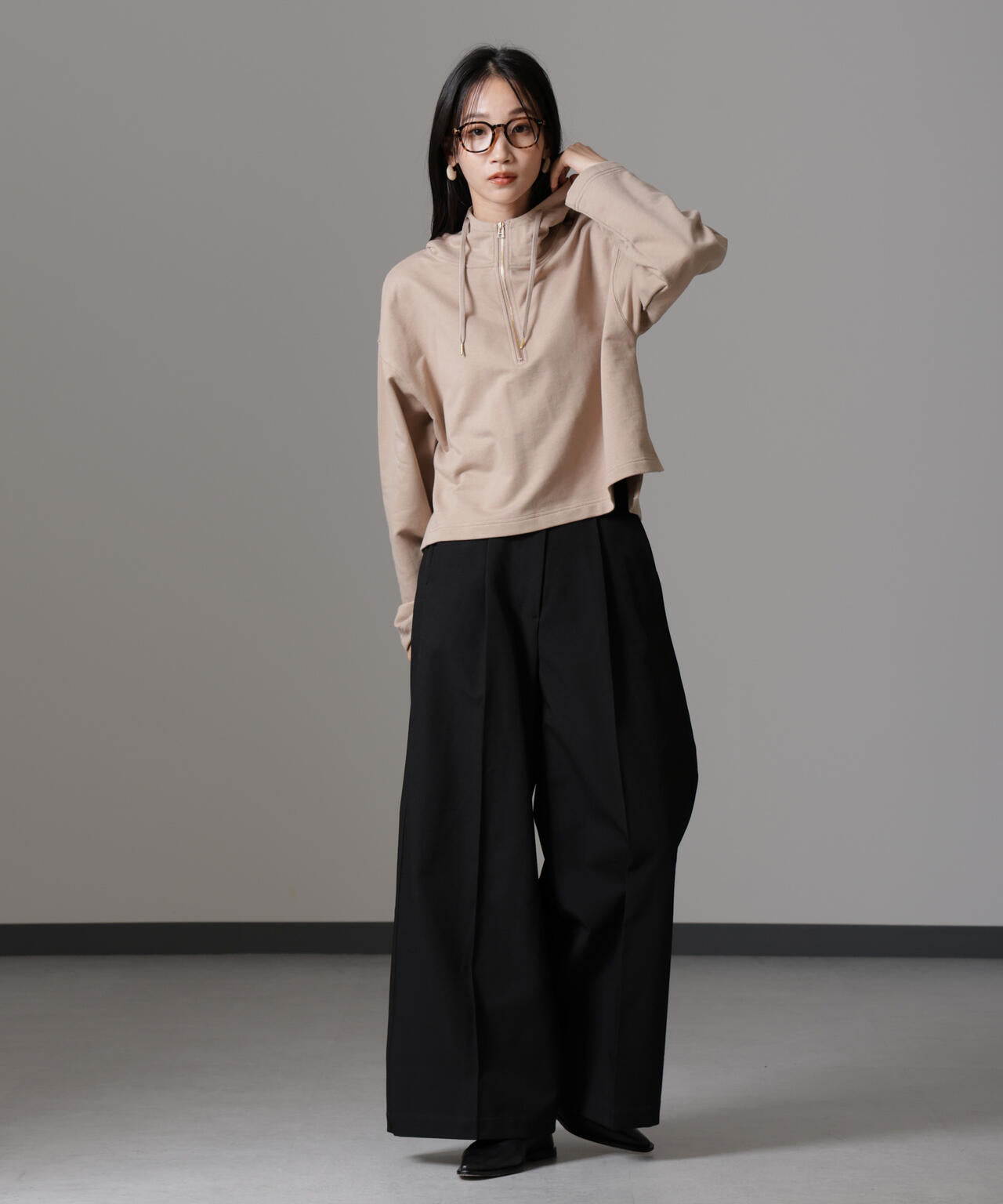 ハーフジップフードスウェットトップス(セットアップ可) 6734223310