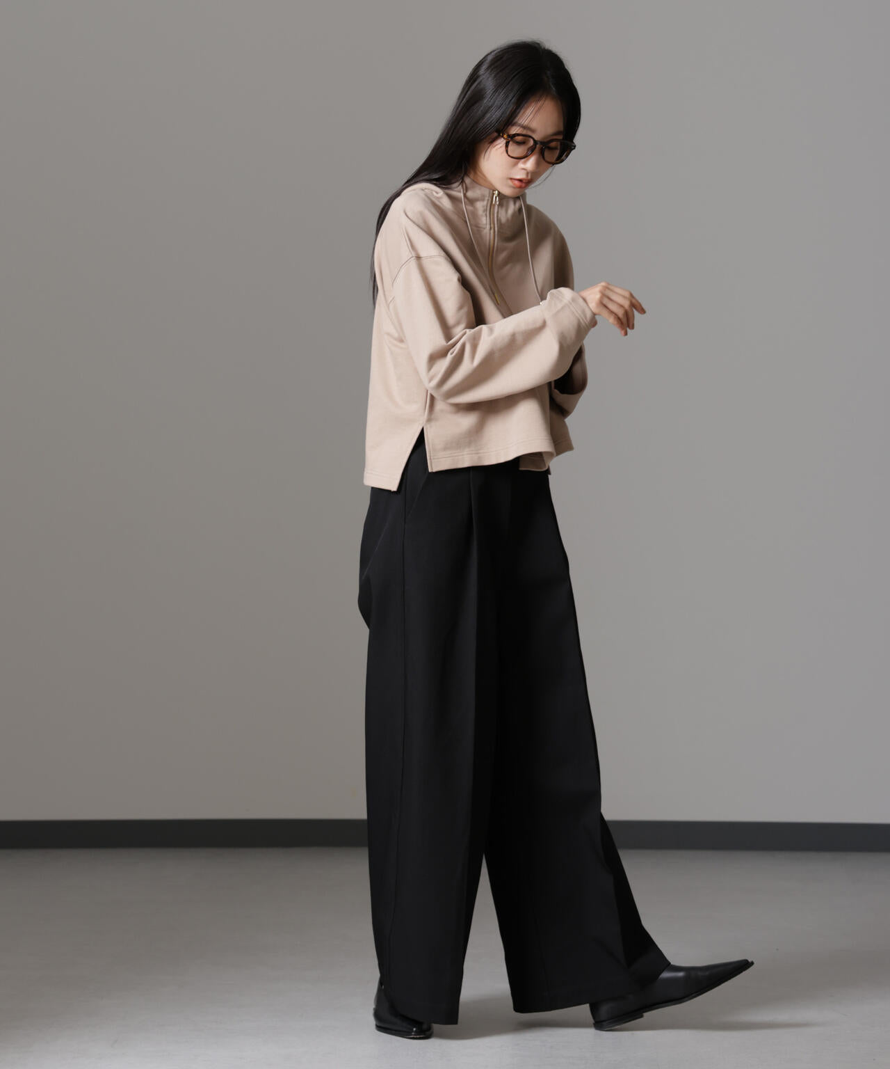 ハーフジップフードスウェットトップス(セットアップ可) 6734223310