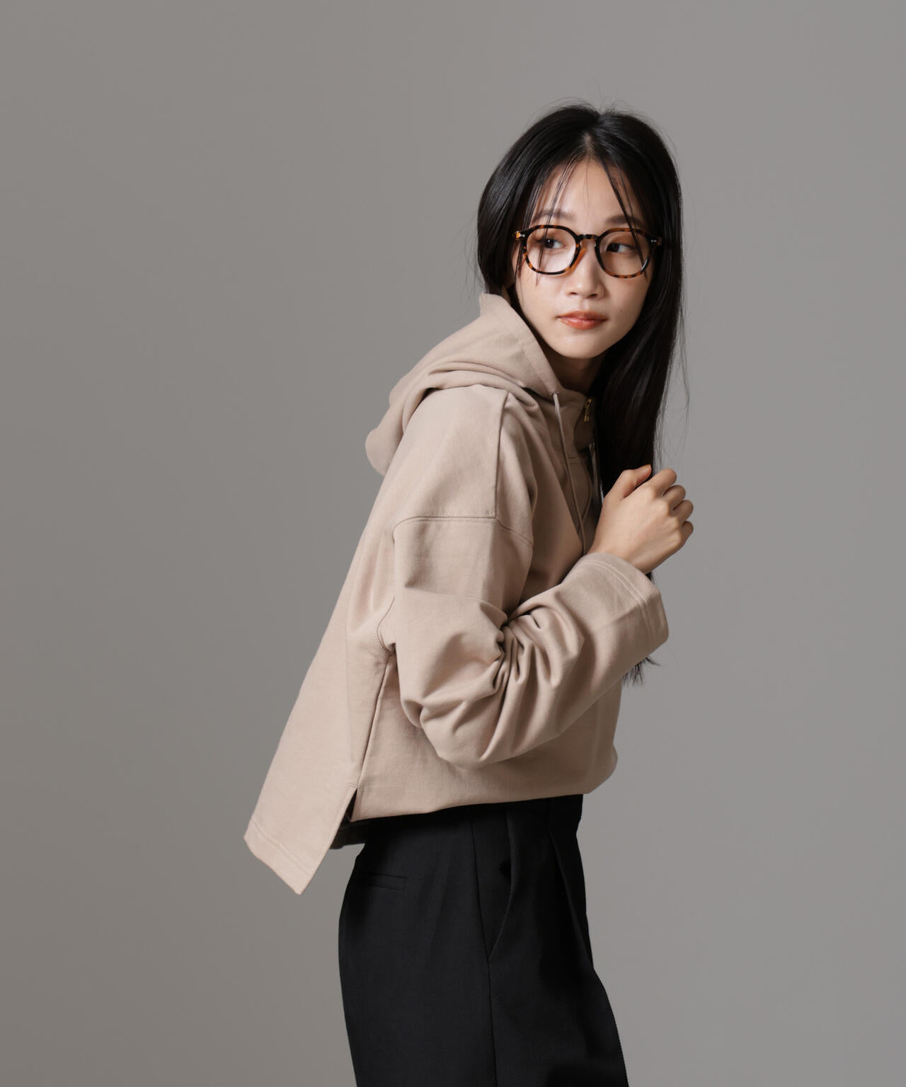 ハーフジップフードスウェットトップス(セットアップ可) 6734223310