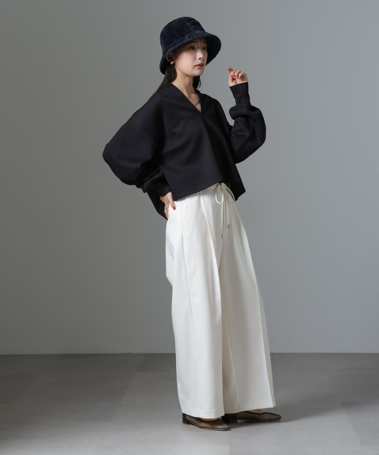 裏起毛ダンボールカットキーネックトップス(セットアップ可) 6734223325