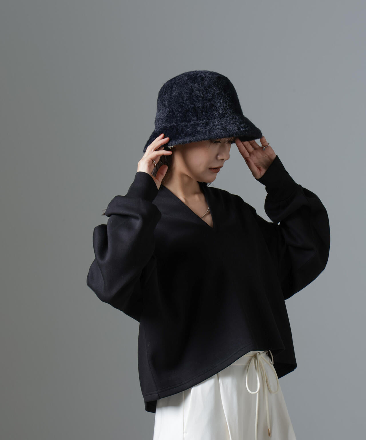 裏起毛ダンボールカットキーネックトップス(セットアップ可) 6734223325