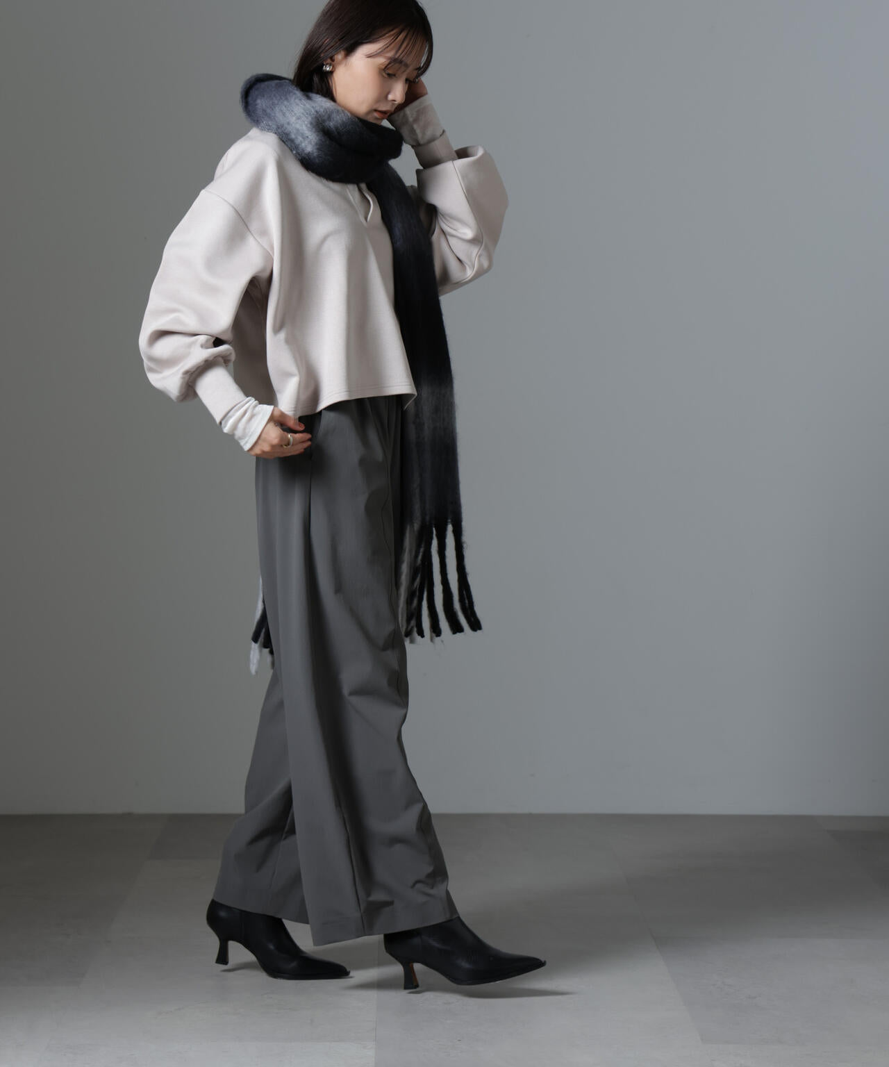 裏起毛ダンボールカットキーネックトップス(セットアップ可) 6734223325