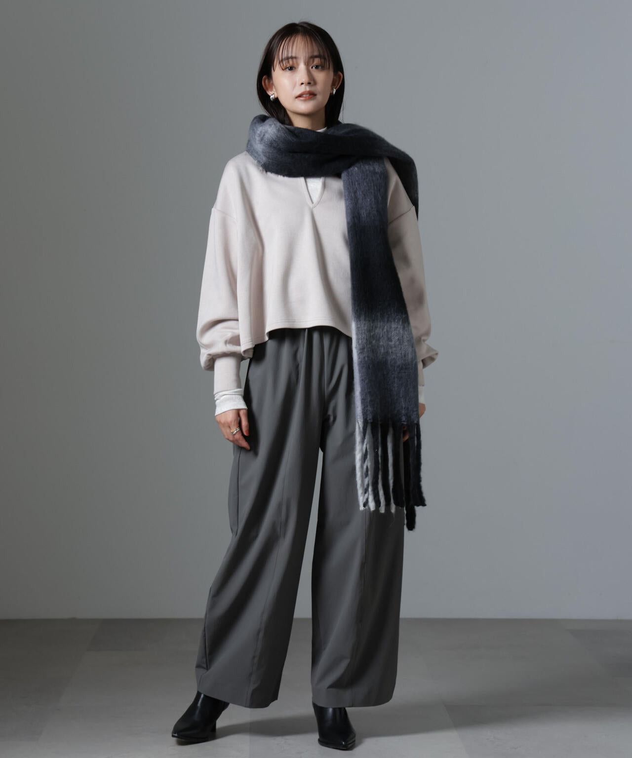 裏起毛ダンボールカットキーネックトップス(セットアップ可) 6734223325