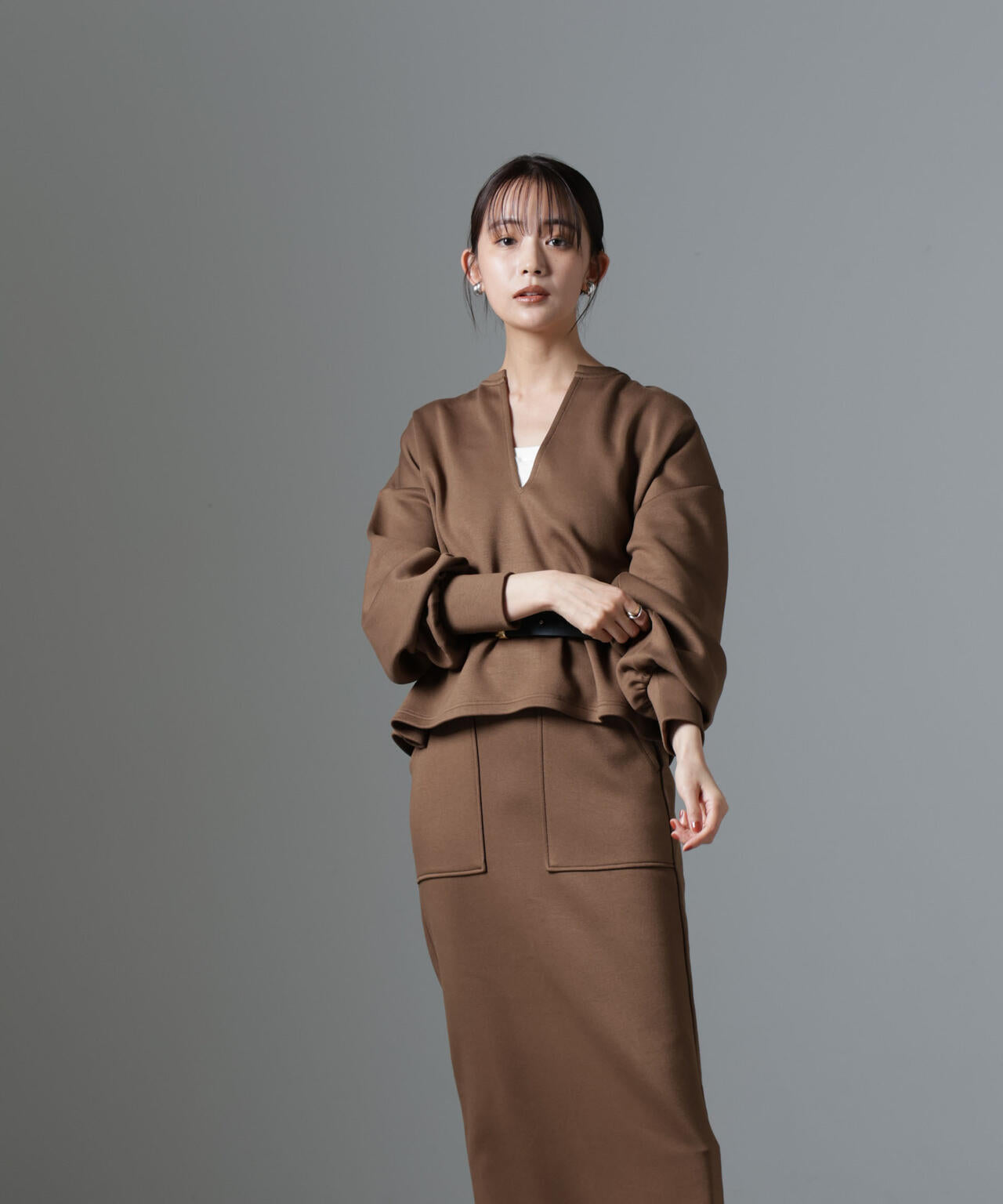 裏起毛ダンボールカットキーネックトップス(セットアップ可) 6734223325