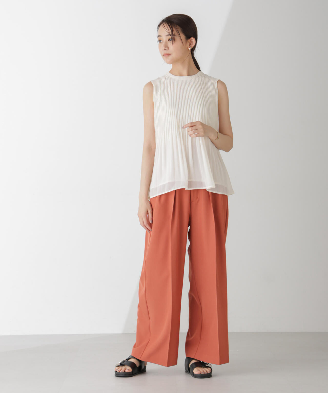 ハイウエスト2タックワイドパンツ(セットアップ可) 6734227302