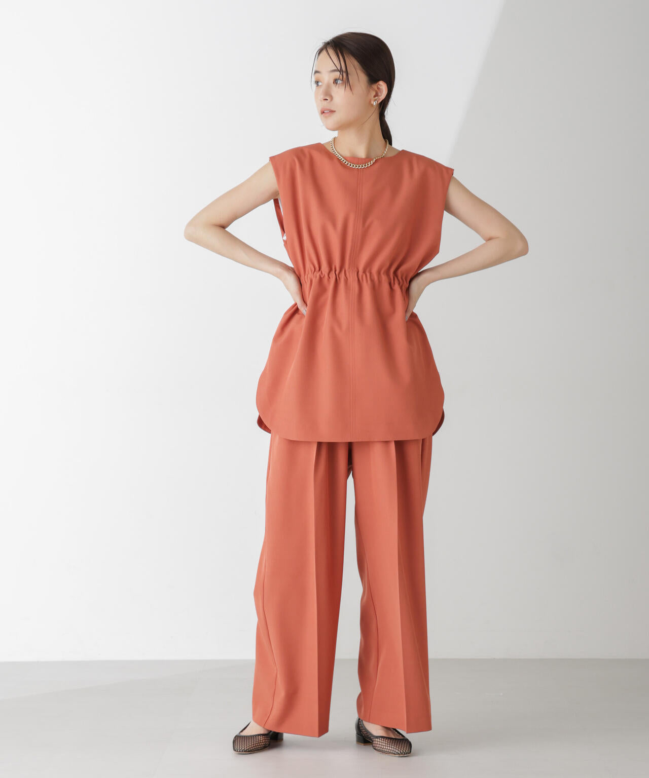 ハイウエスト2タックワイドパンツ(セットアップ可) 6734227302