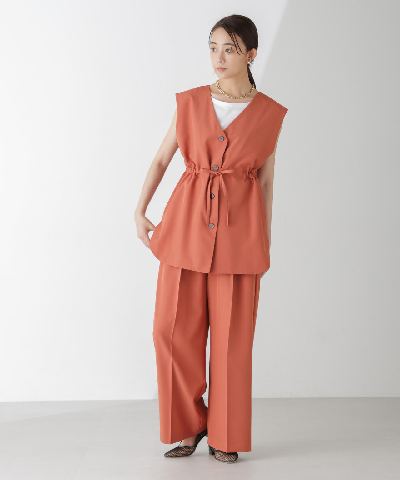 ハイウエスト2タックワイドパンツ(セットアップ可) 6734227302