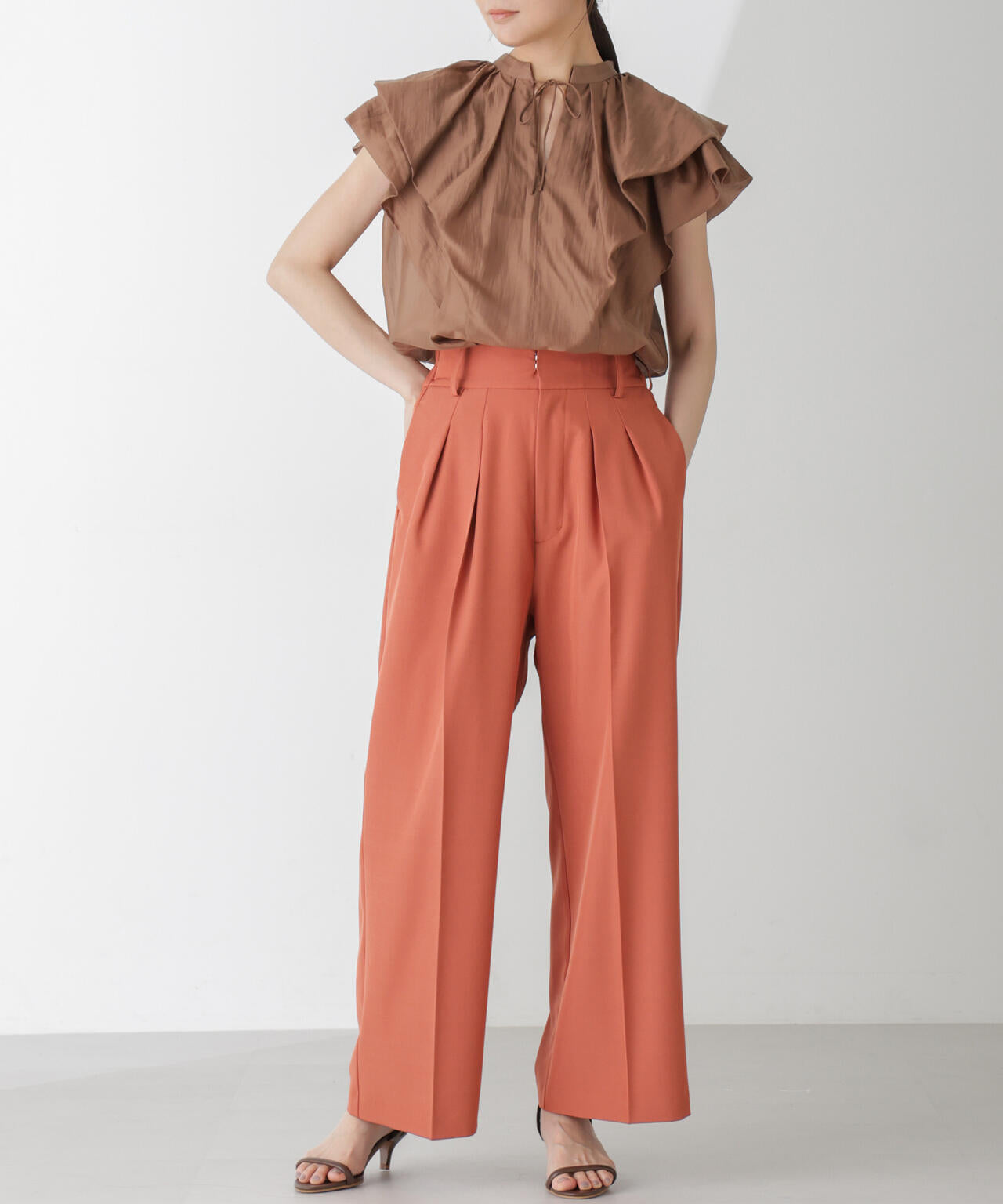 ハイウエスト2タックワイドパンツ(セットアップ可) 6734227302