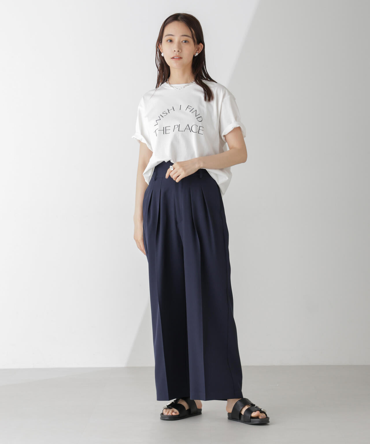 ハイウエスト2タックワイドパンツ(セットアップ可) 6734227302