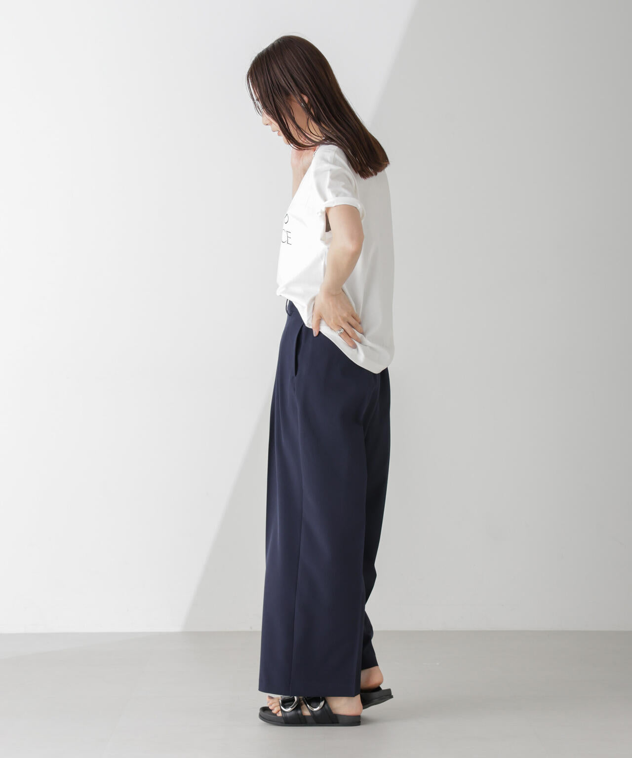 ハイウエスト2タックワイドパンツ(セットアップ可) 6734227302