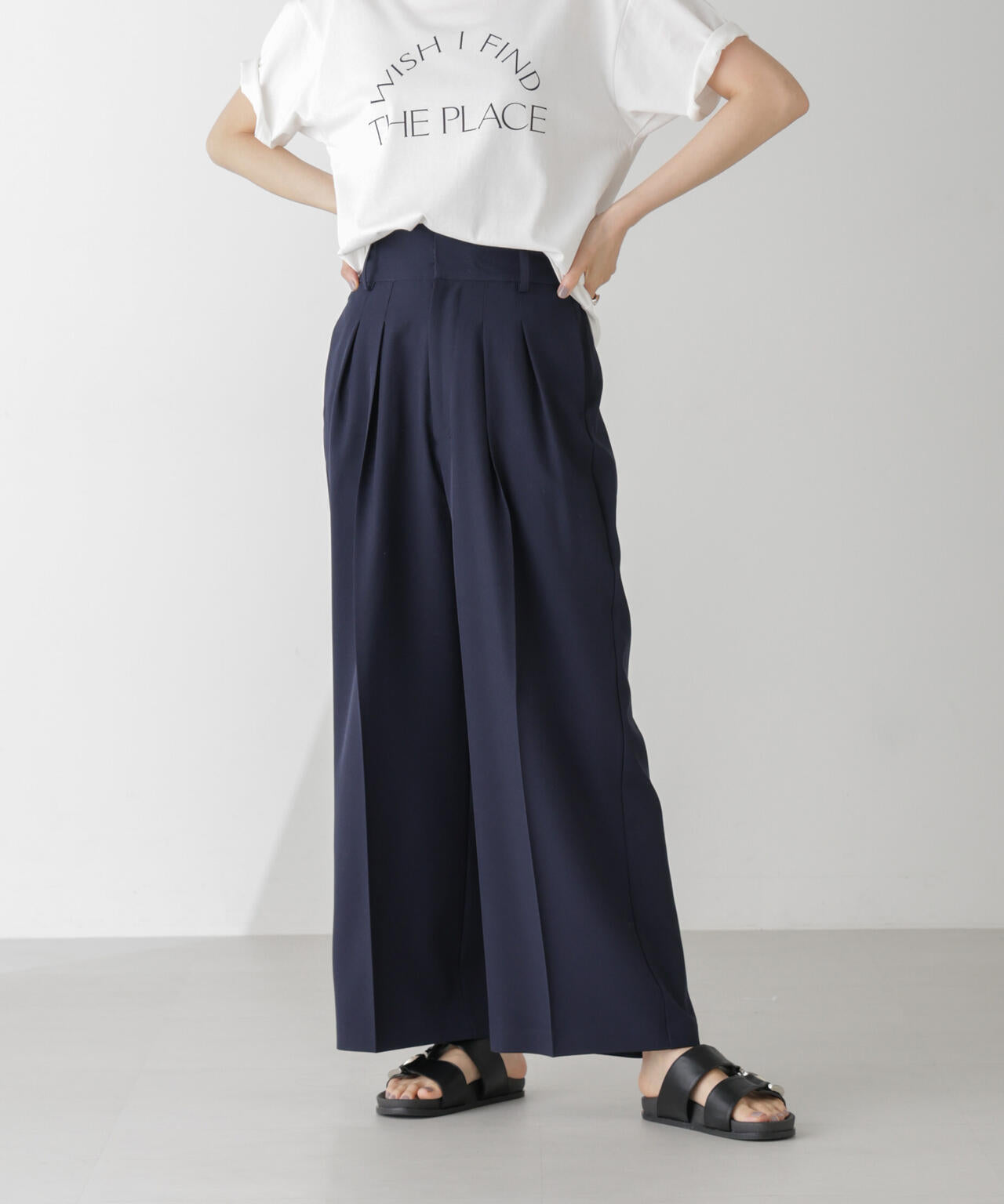 ハイウエスト2タックワイドパンツ(セットアップ可) 6734227302