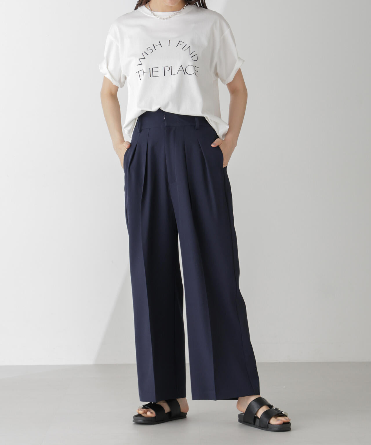 ハイウエスト2タックワイドパンツ(セットアップ可) 6734227302