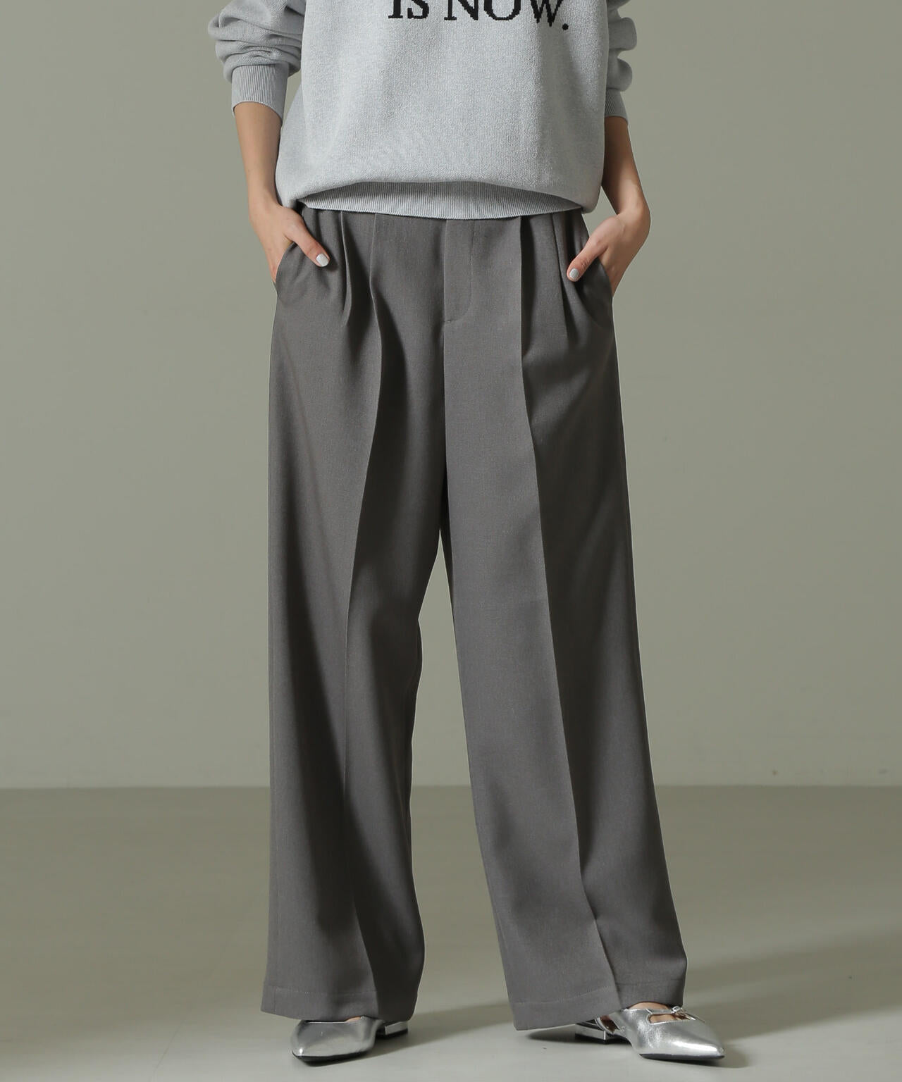 ウールライクタックワイドパンツ 6734227325