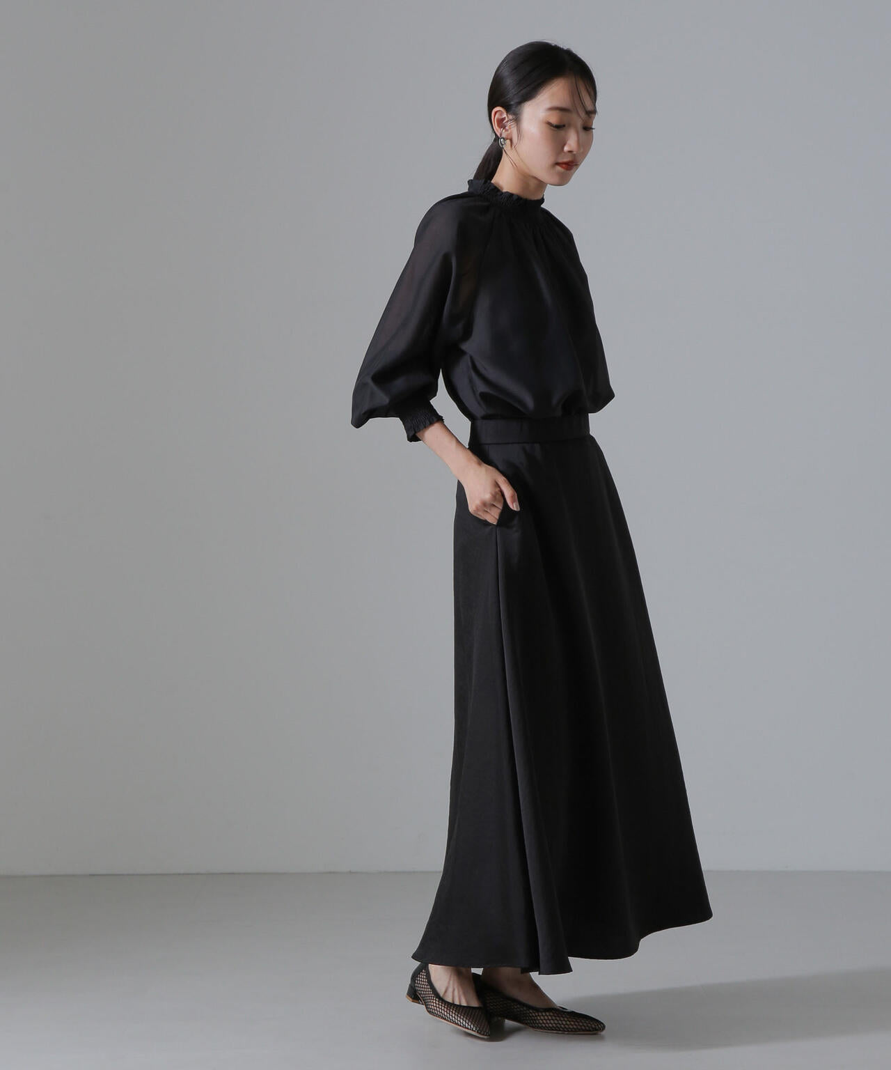 ヴィンテージサテンフレアロングスカート(セットアップ可) 6734230312