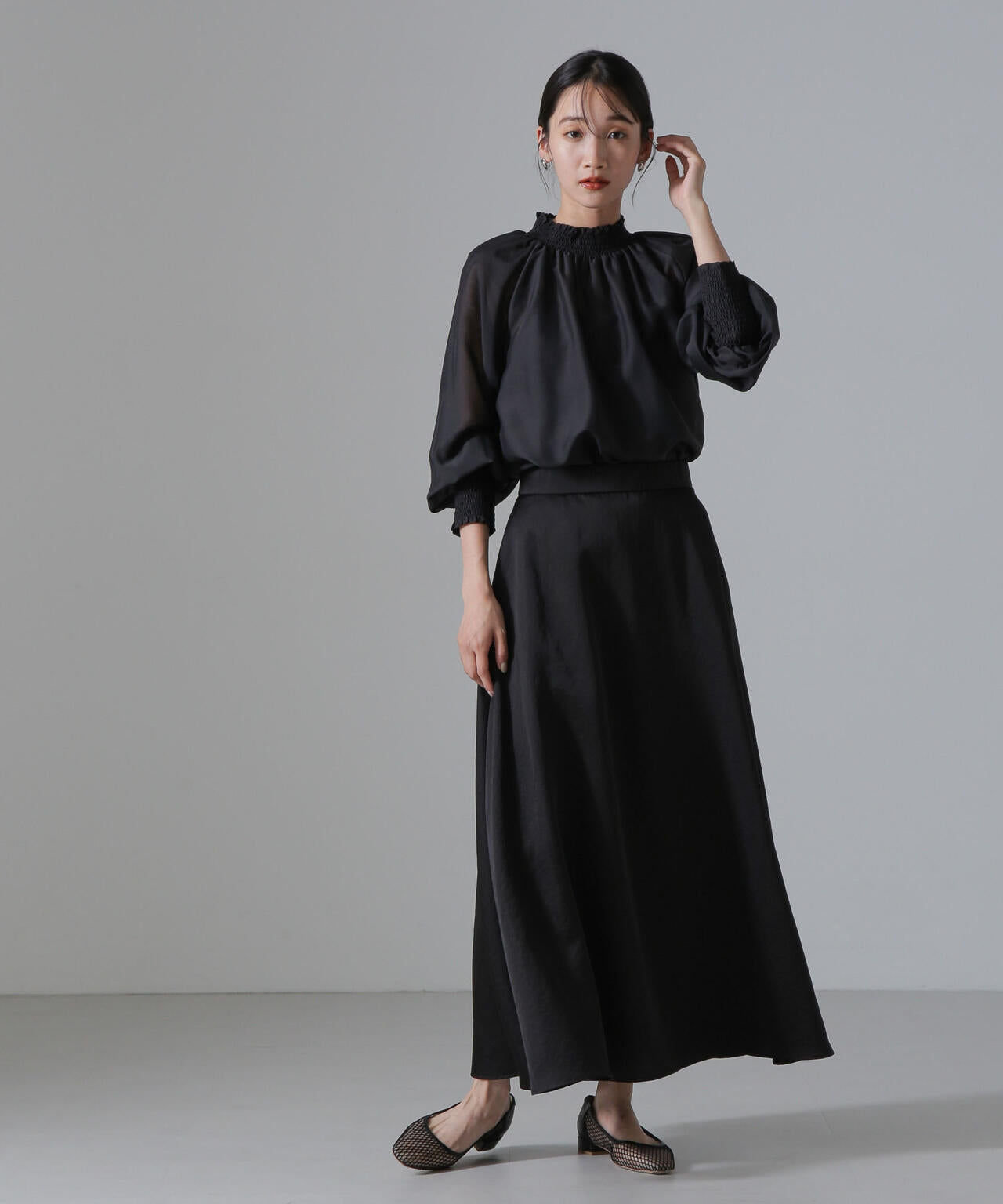 ヴィンテージサテンフレアロングスカート(セットアップ可) 6734230312