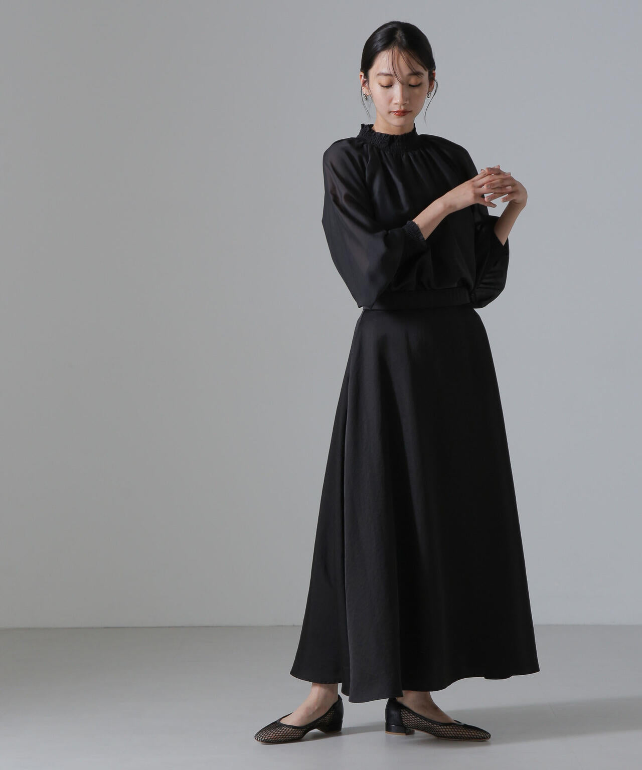 ヴィンテージサテンフレアロングスカート(セットアップ可) 6734230312