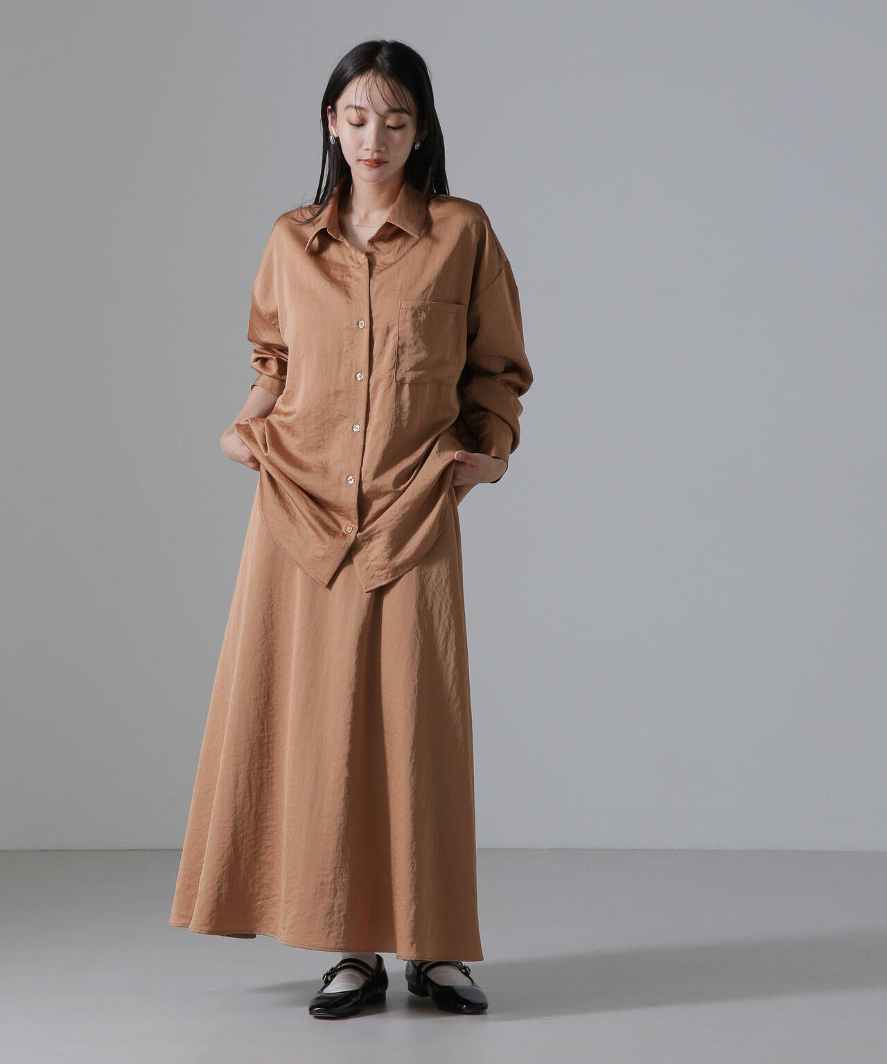 ヴィンテージサテンフレアロングスカート(セットアップ可) 6734230312