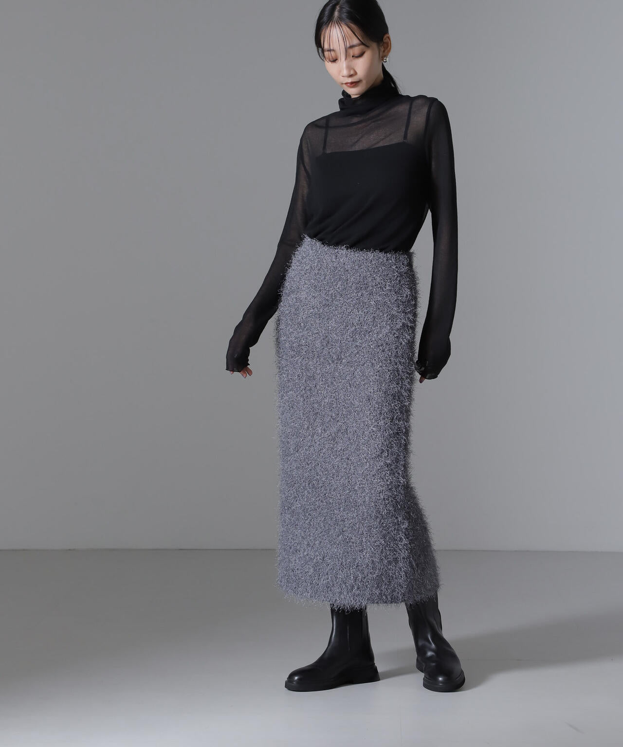 フェザーヤーンニットタイトスカート(セットアップ可) 6734230313