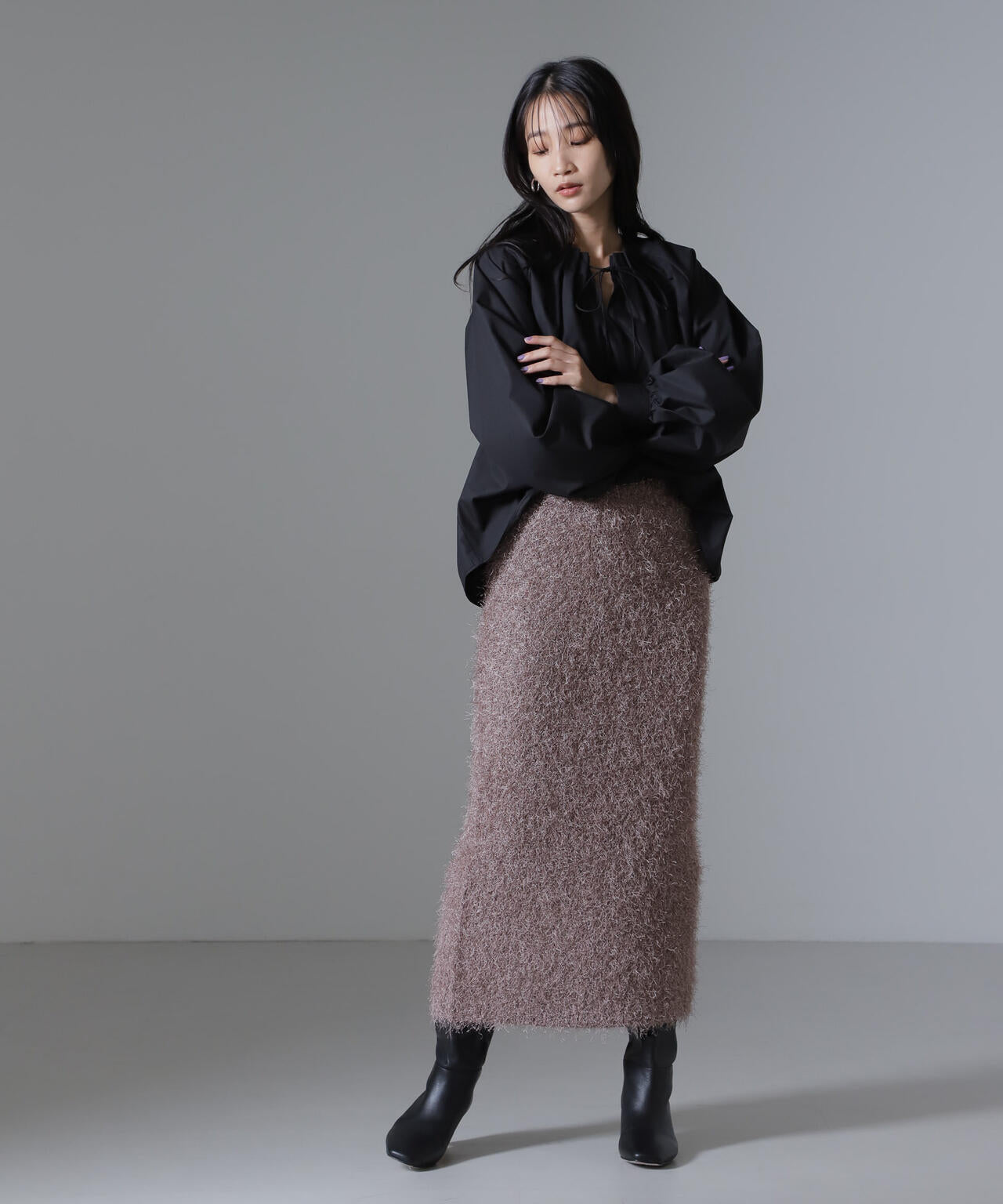 フェザーヤーンニットタイトスカート(セットアップ可) 6734230313