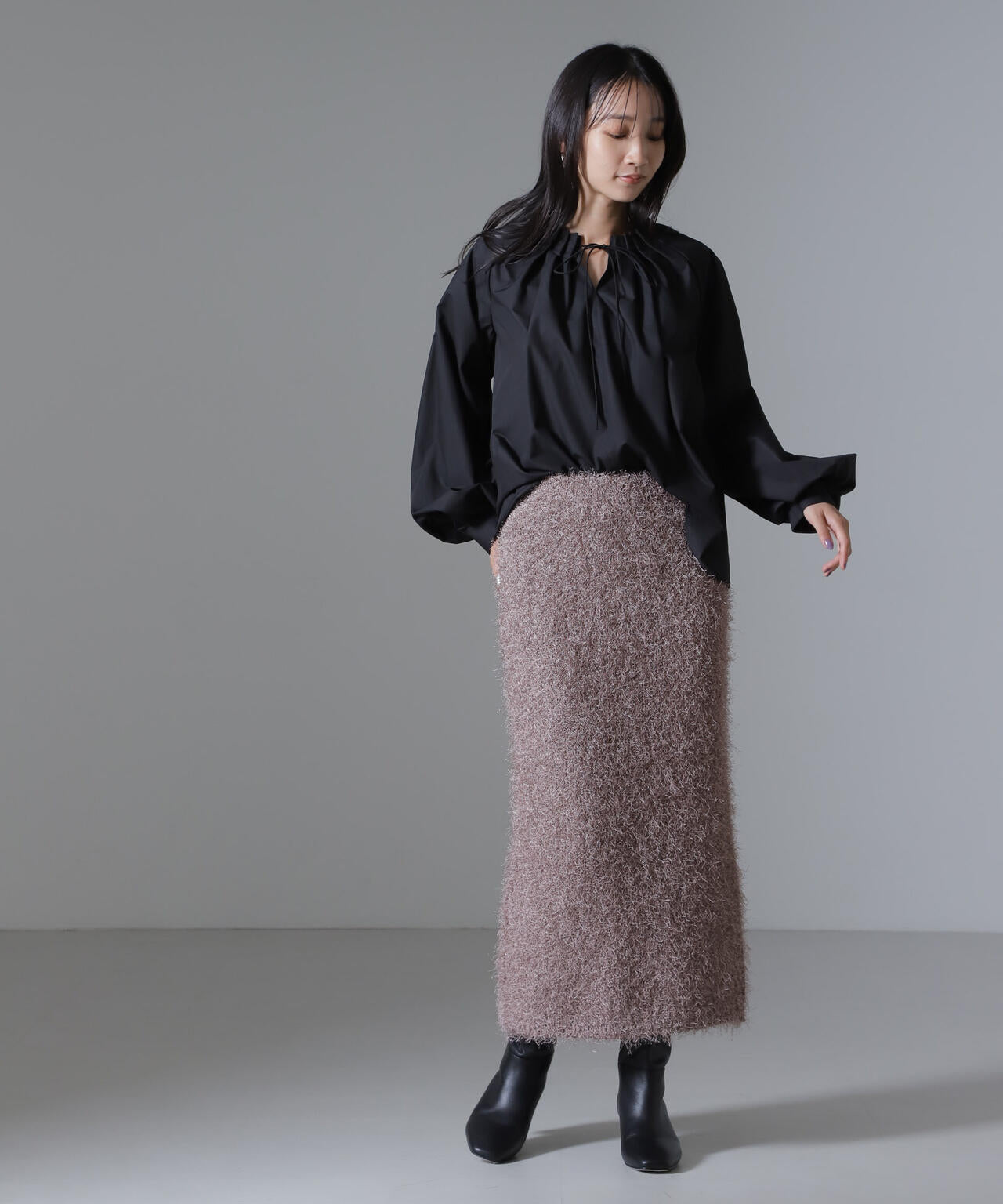 フェザーヤーンニットタイトスカート(セットアップ可) 6734230313