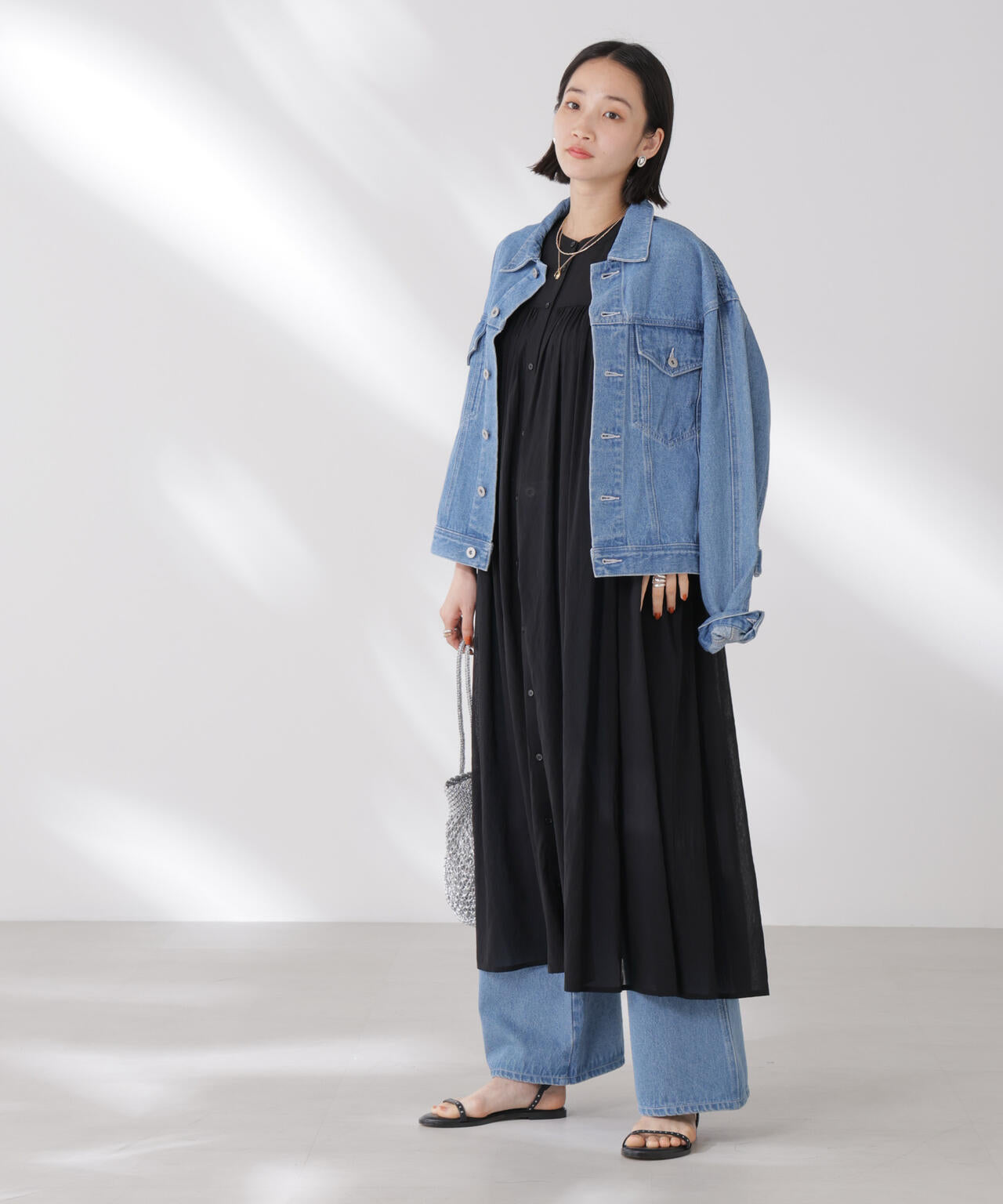 ギャザー切り替えノースリーブシアーワンピース 6735119342