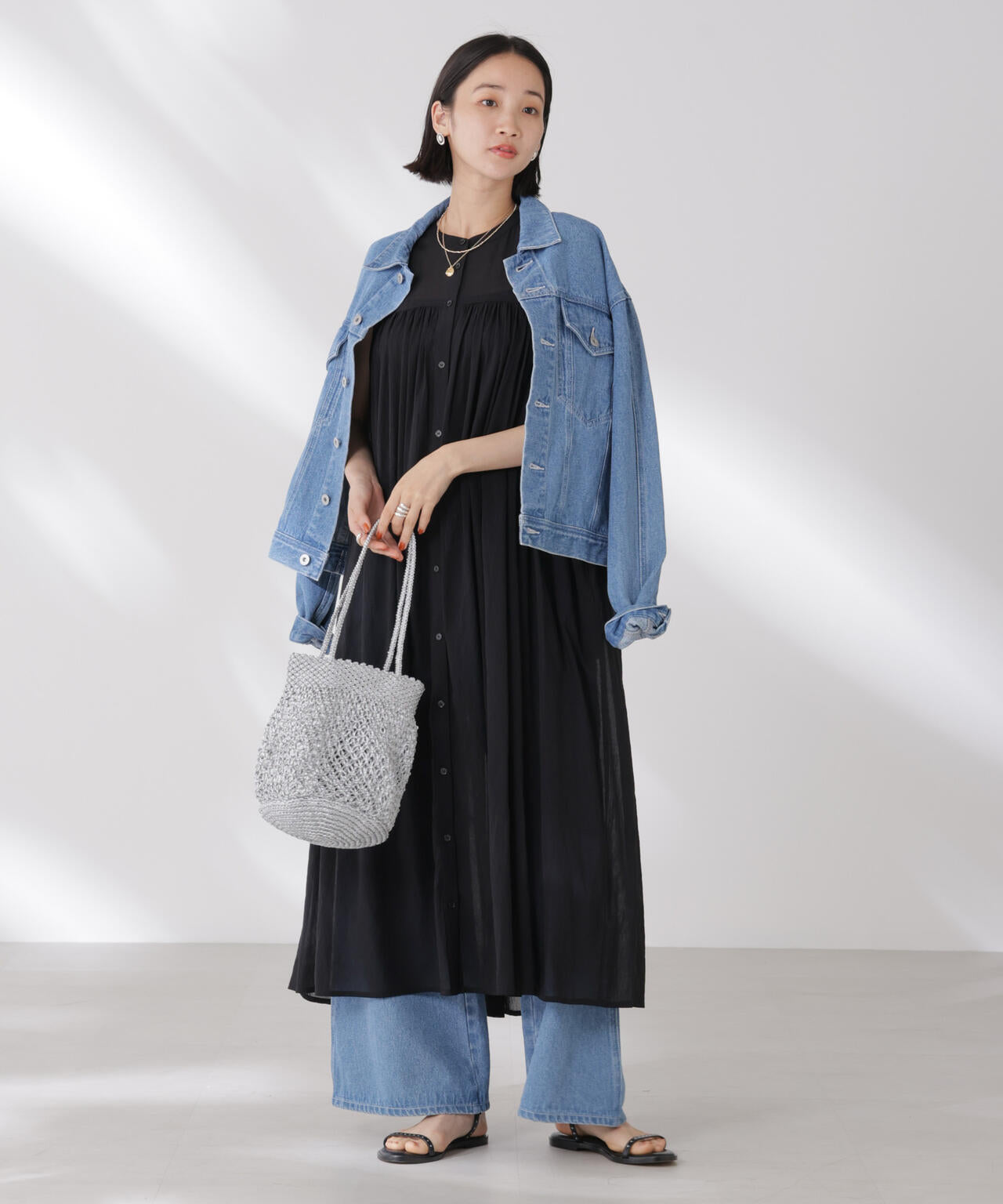 ギャザー切り替えノースリーブシアーワンピース 6735119342