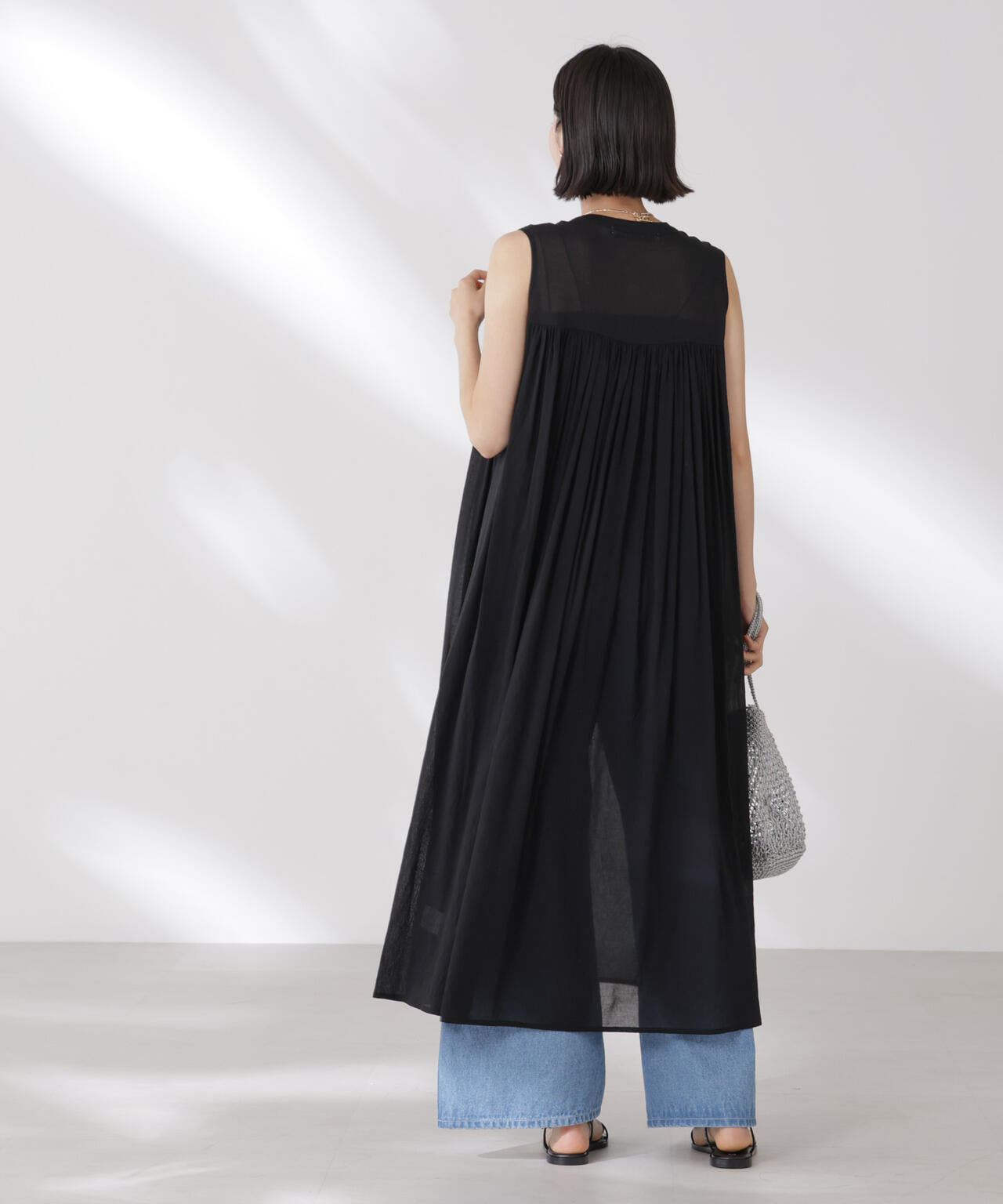 ギャザー切り替えノースリーブシアーワンピース 6735119342