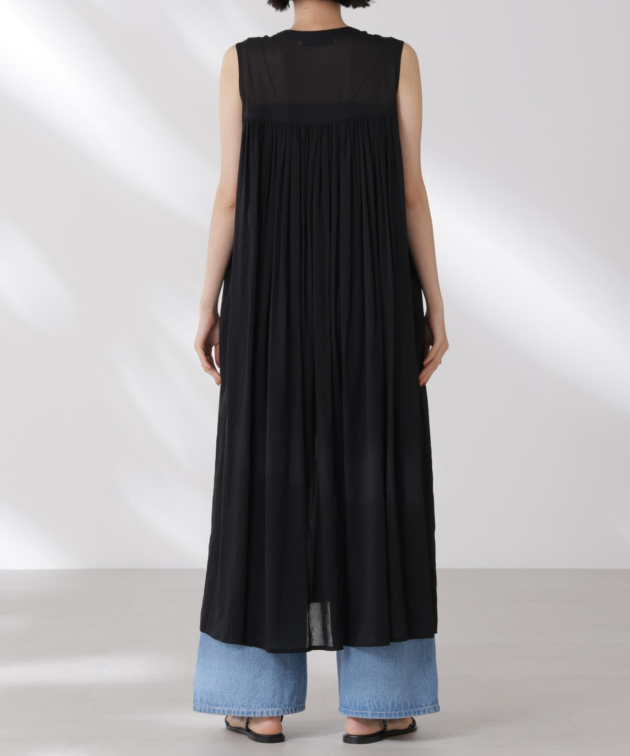 ギャザー切り替えノースリーブシアーワンピース 6735119342