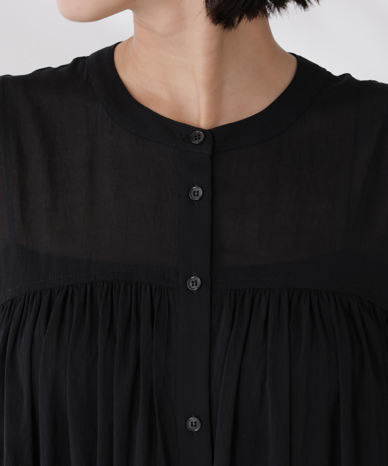 ギャザー切り替えノースリーブシアーワンピース 6735119342