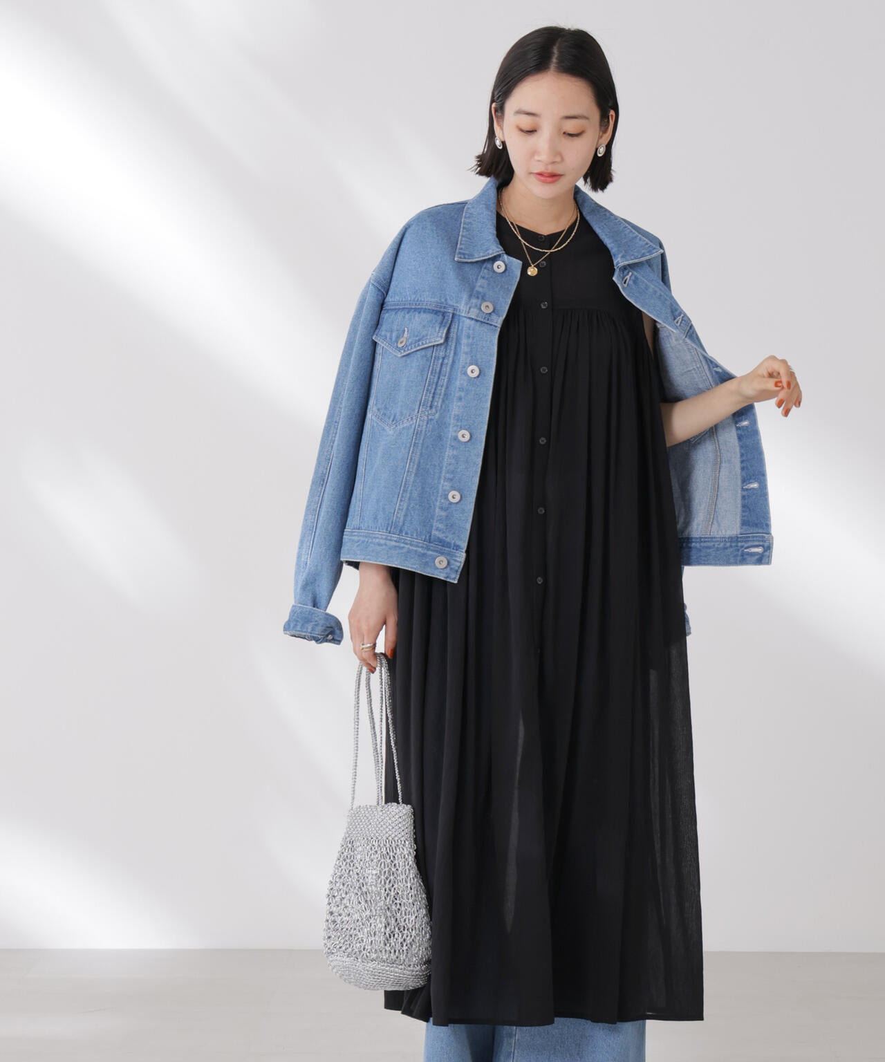 ギャザー切り替えノースリーブシアーワンピース 6735119342