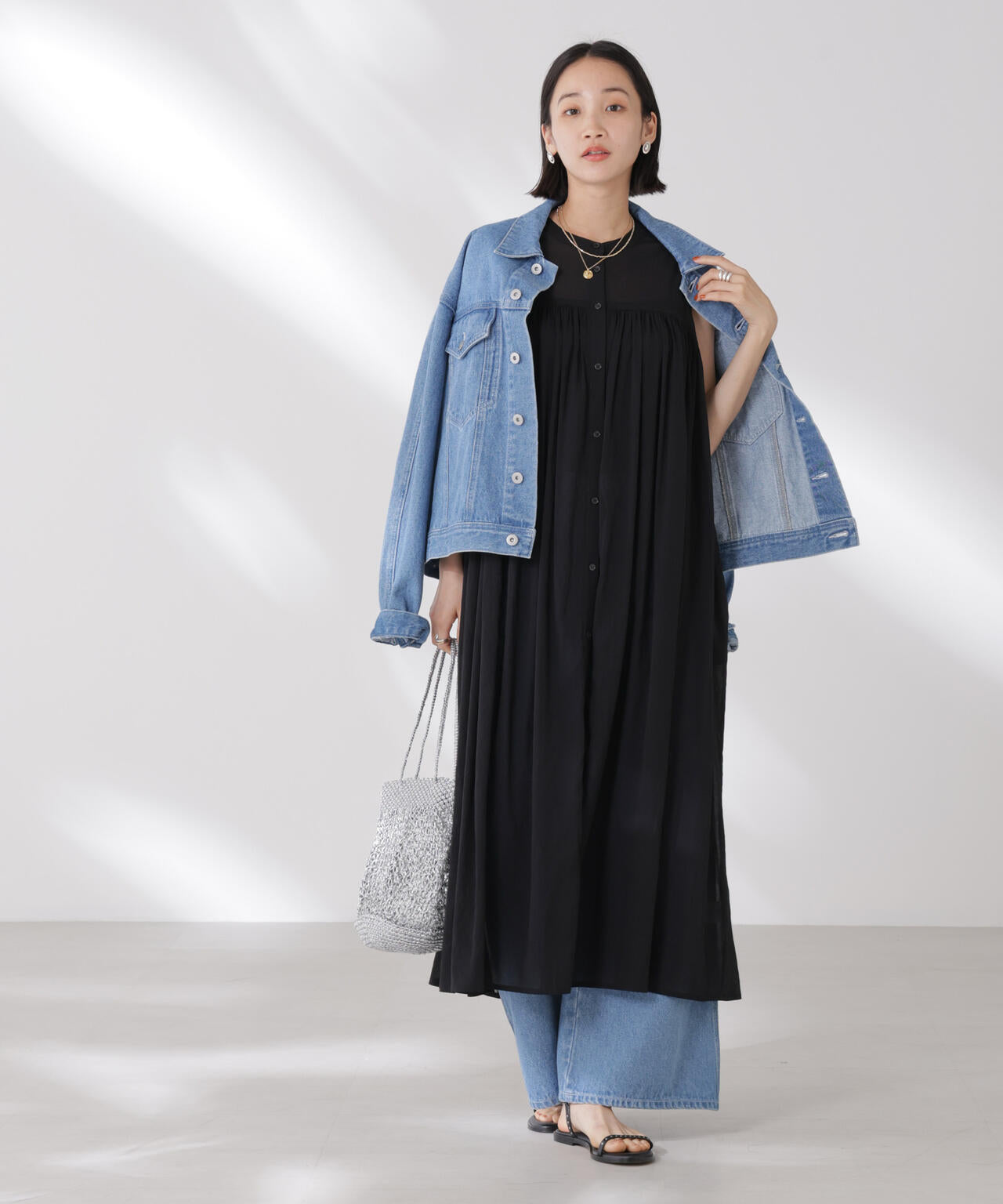 ギャザー切り替えノースリーブシアーワンピース 6735119342