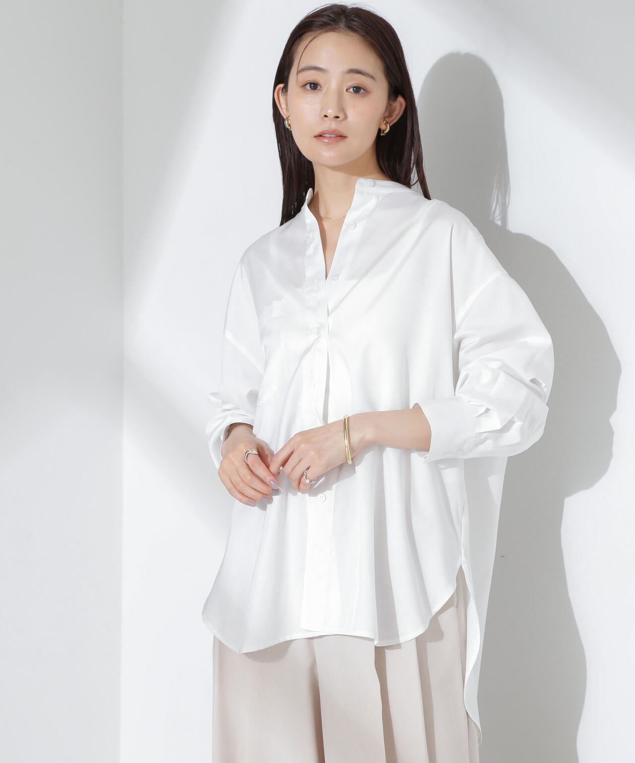 とろみバンドカラーシャツ 6735120317