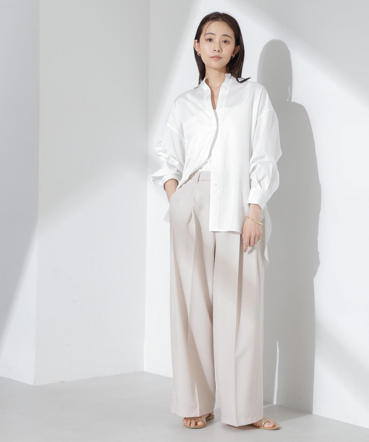 とろみバンドカラーシャツ 6735120317