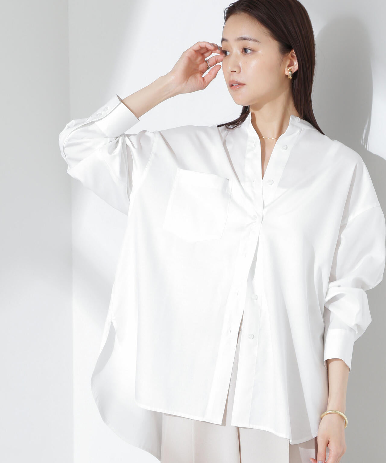 とろみバンドカラーシャツ 6735120317