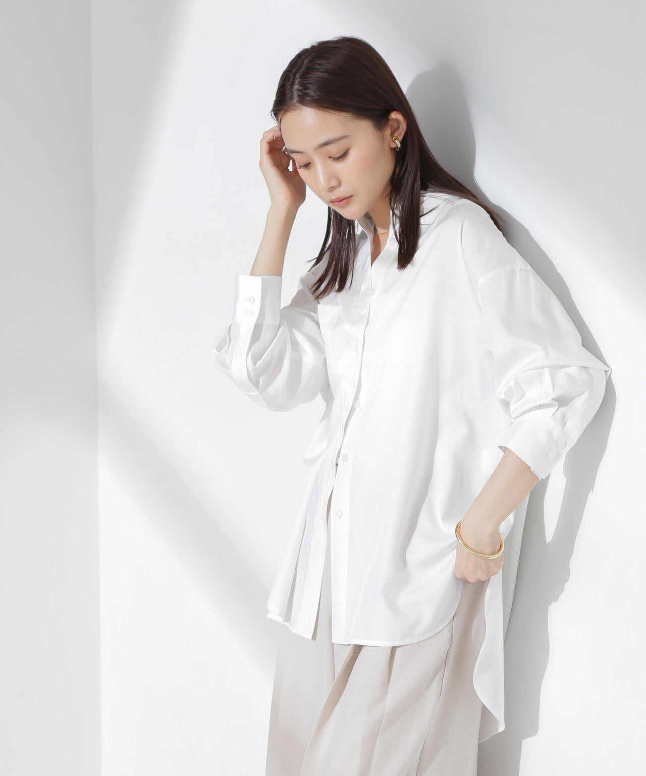 とろみバンドカラーシャツ 6735120317