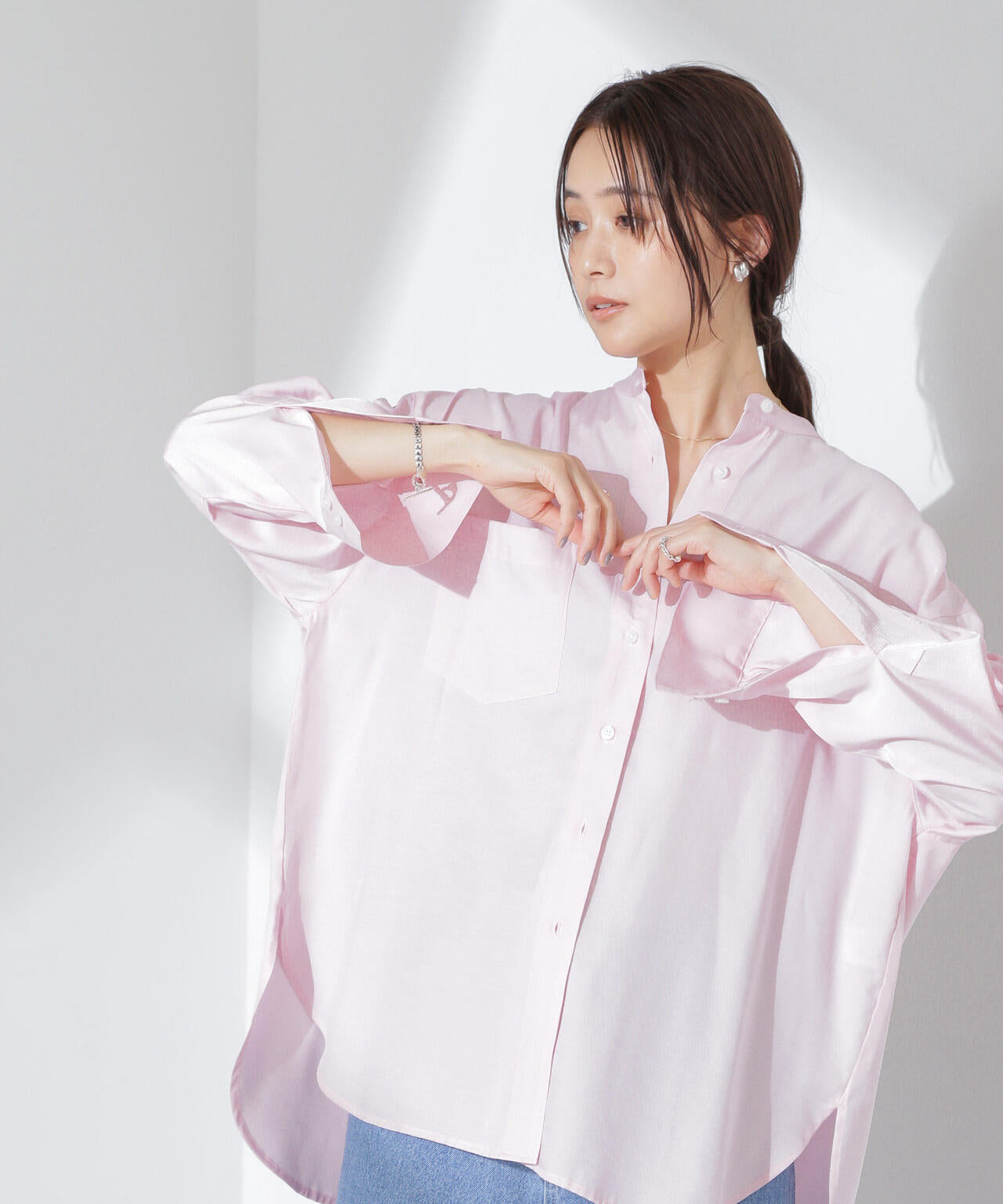 とろみバンドカラーシャツ 6735120317