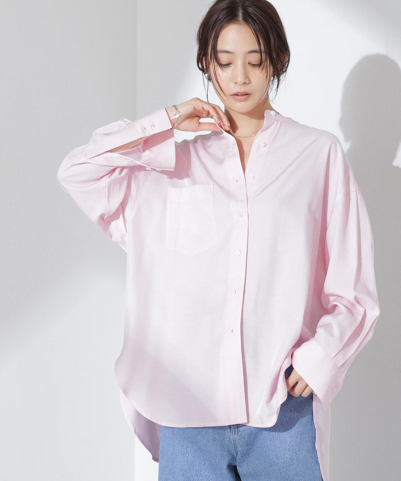 とろみバンドカラーシャツ 6735120317