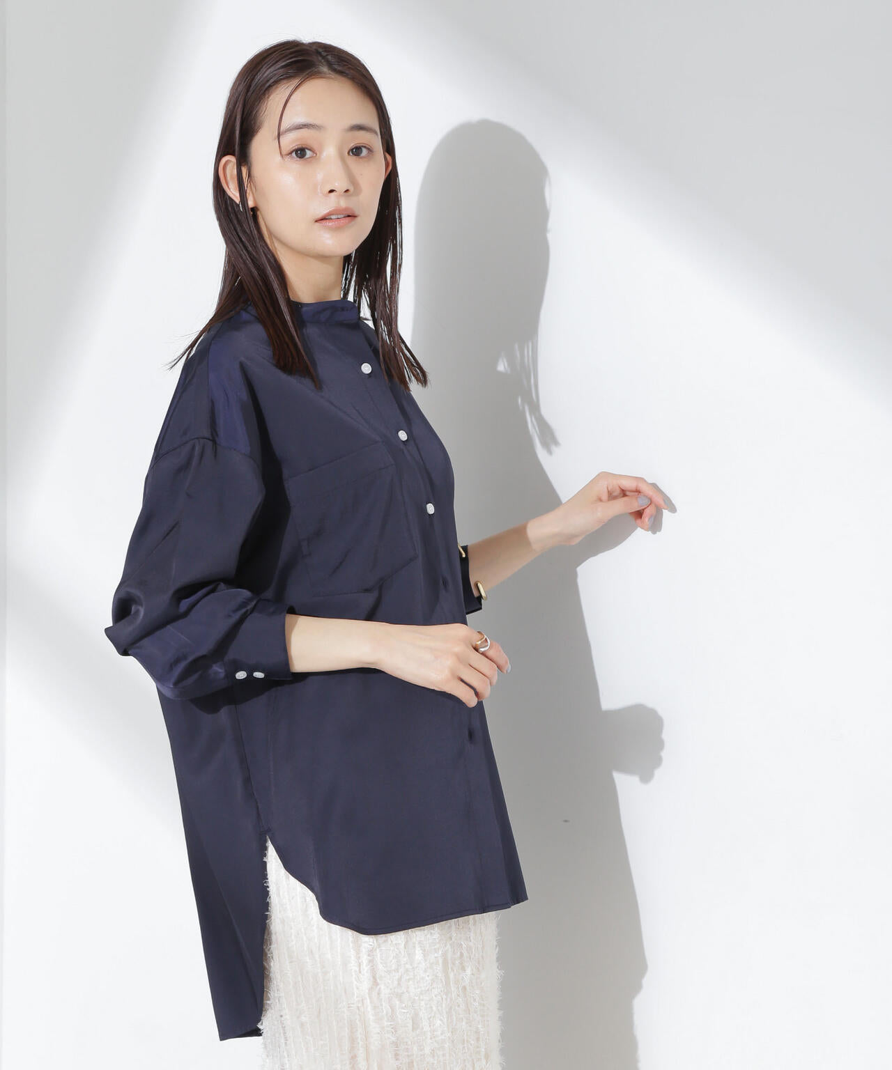 とろみバンドカラーシャツ 6735120317