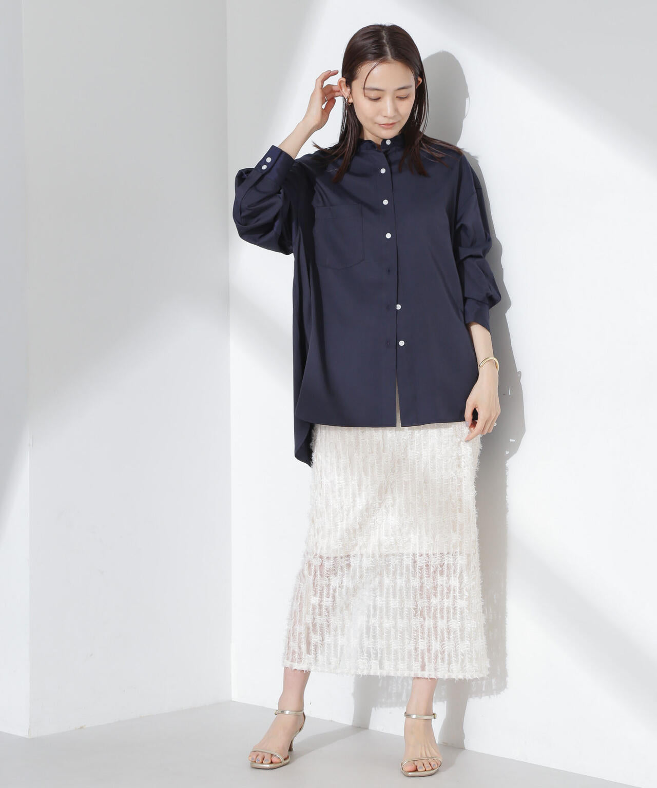 とろみバンドカラーシャツ 6735120317