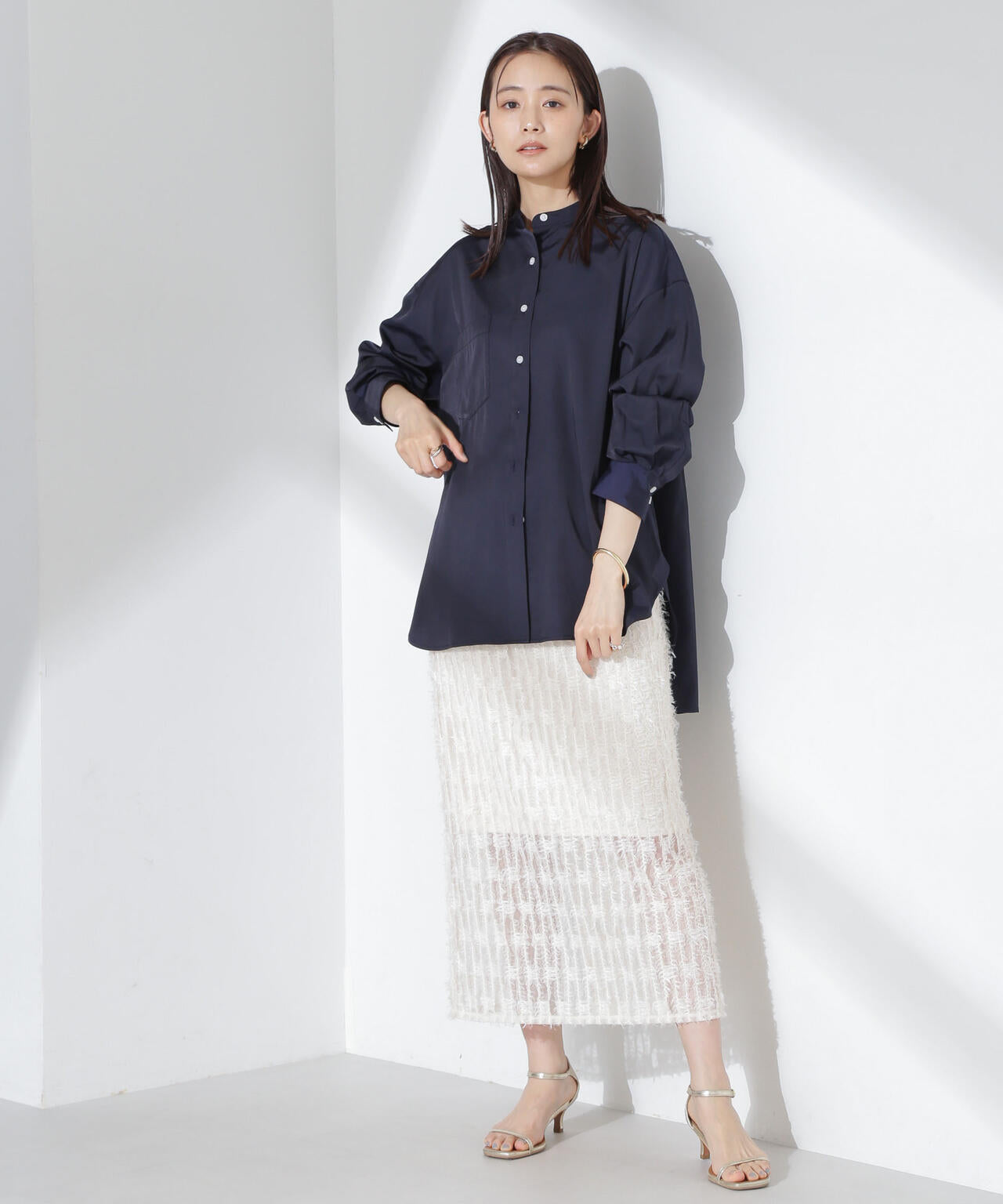 とろみバンドカラーシャツ 6735120317