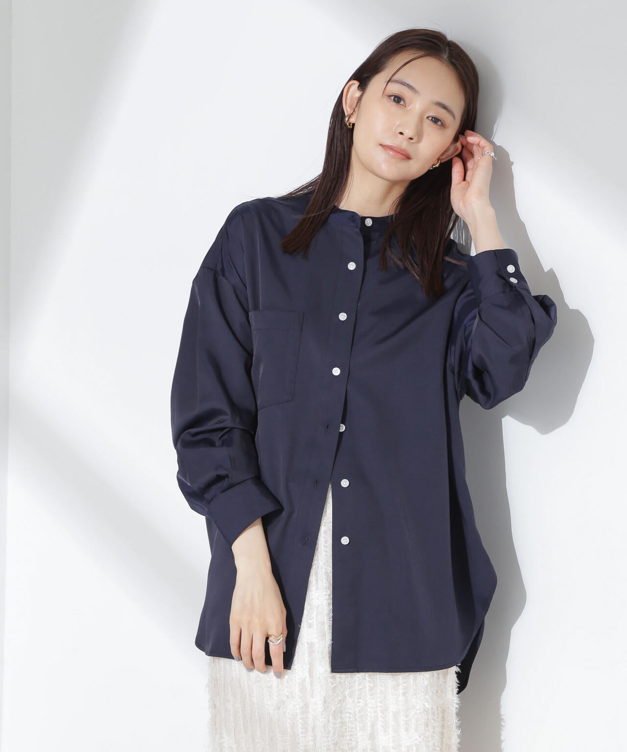 とろみバンドカラーシャツ 6735120317