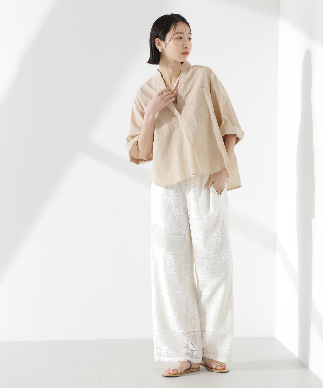 綿麻COOLMAX5分袖シャツ(セットアップ可) 6735121300