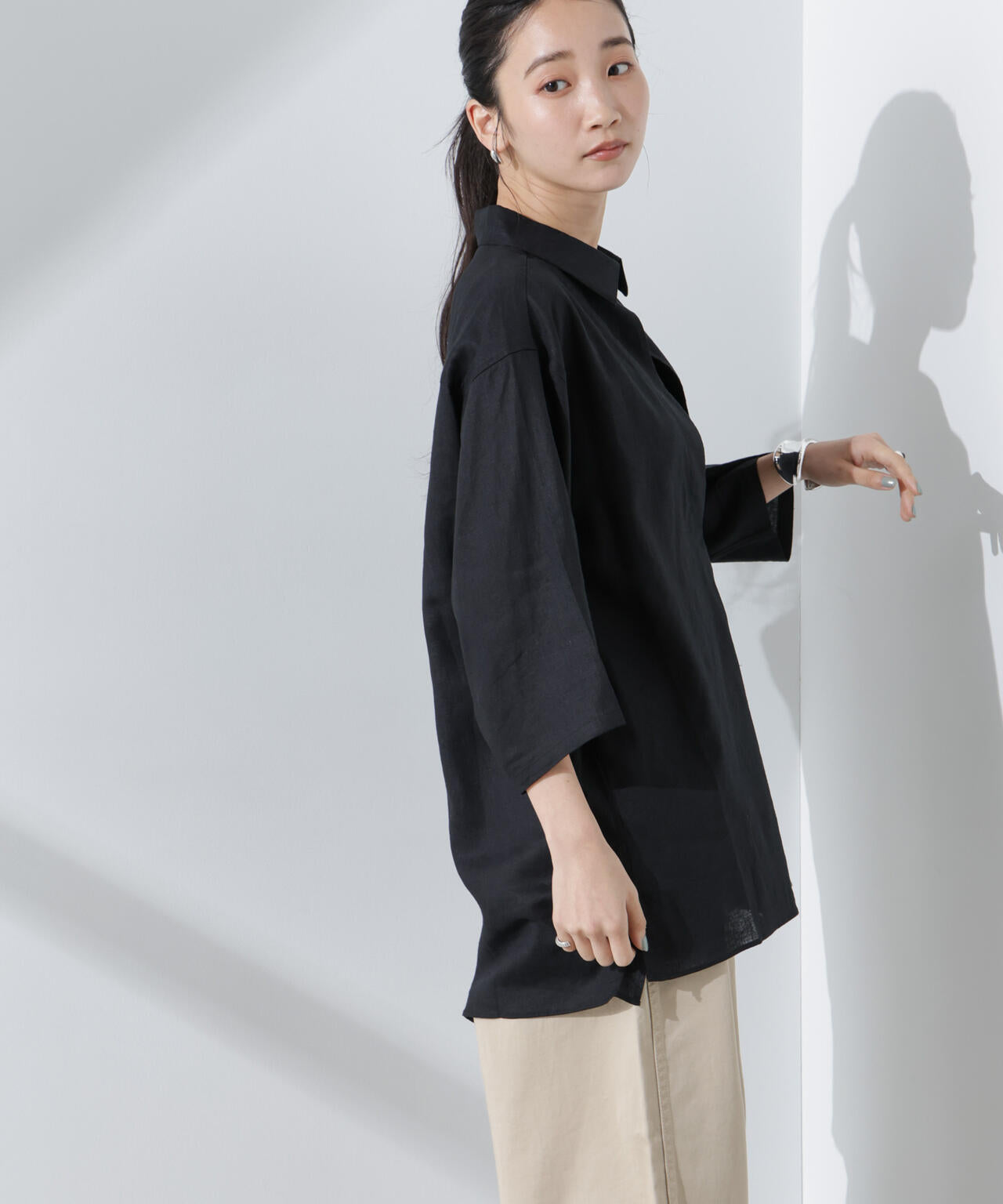Anti Smell Linen プルオーバーVネックシャツ 6735121301