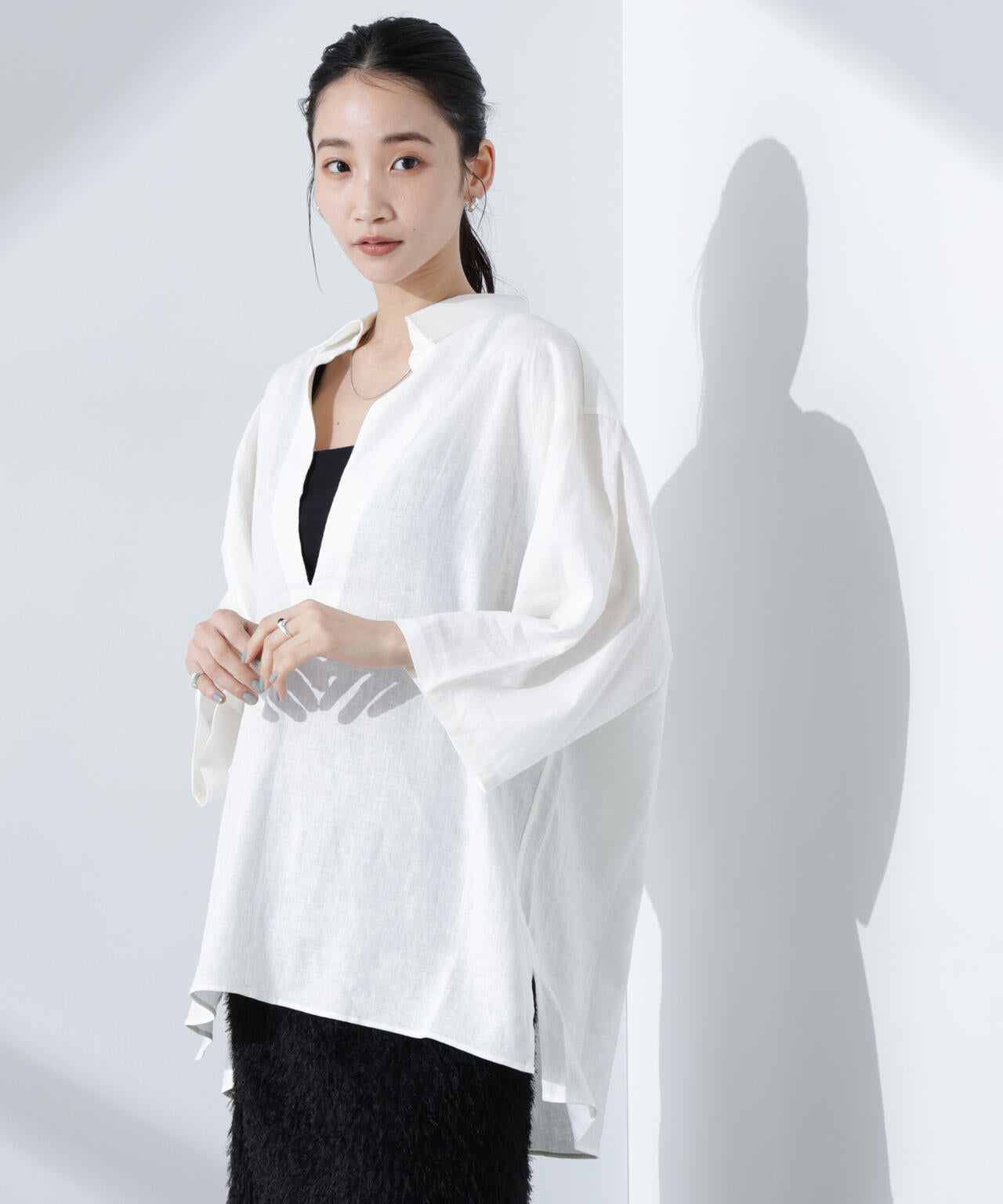 Anti Smell Linen プルオーバーVネックシャツ 6735121301