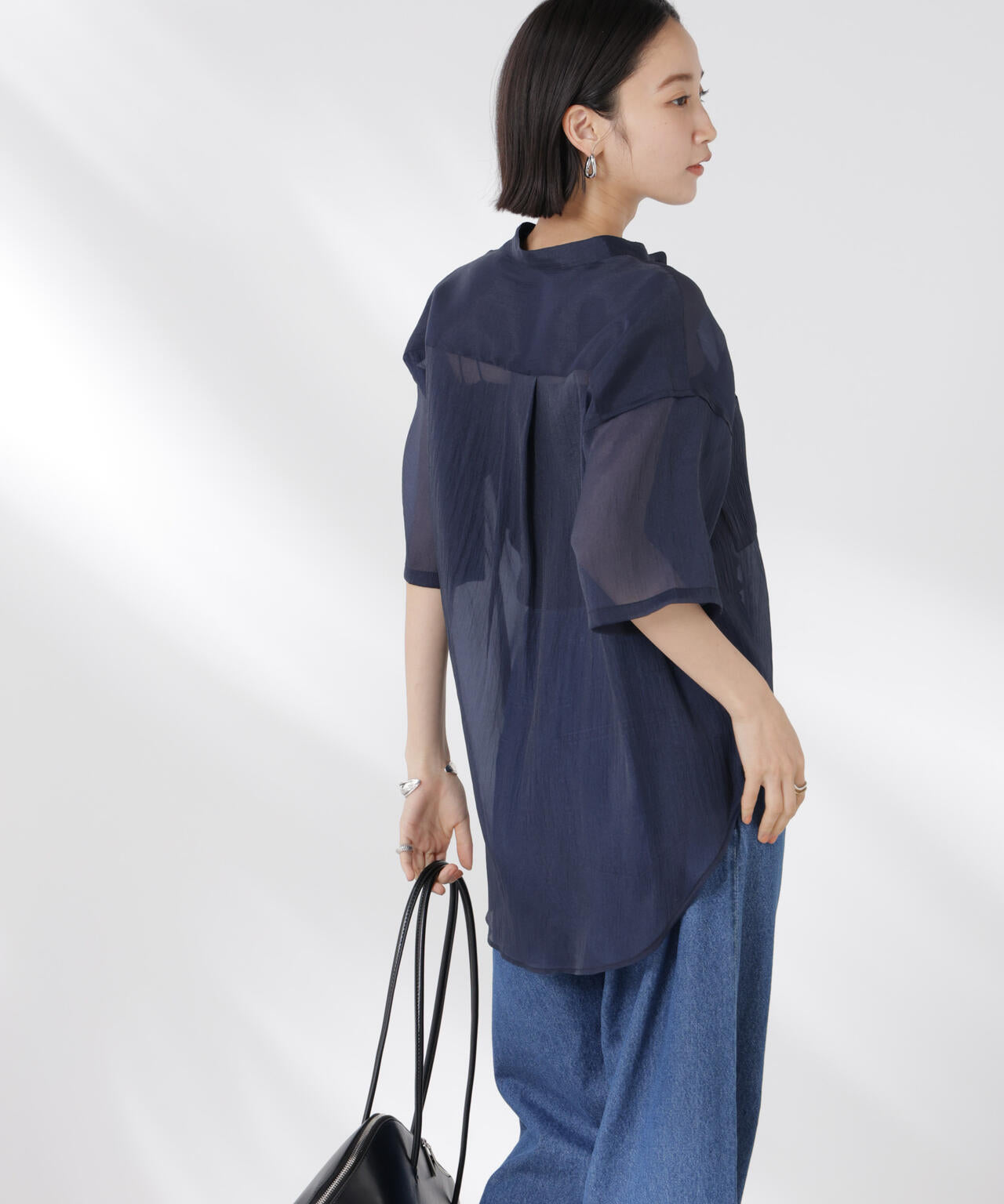 バンドカラーシアー半袖シャツ 6735121321