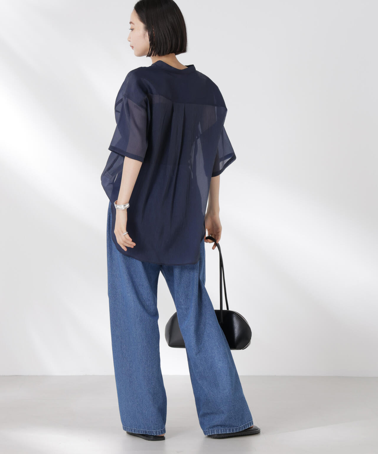 バンドカラーシアー半袖シャツ 6735121321